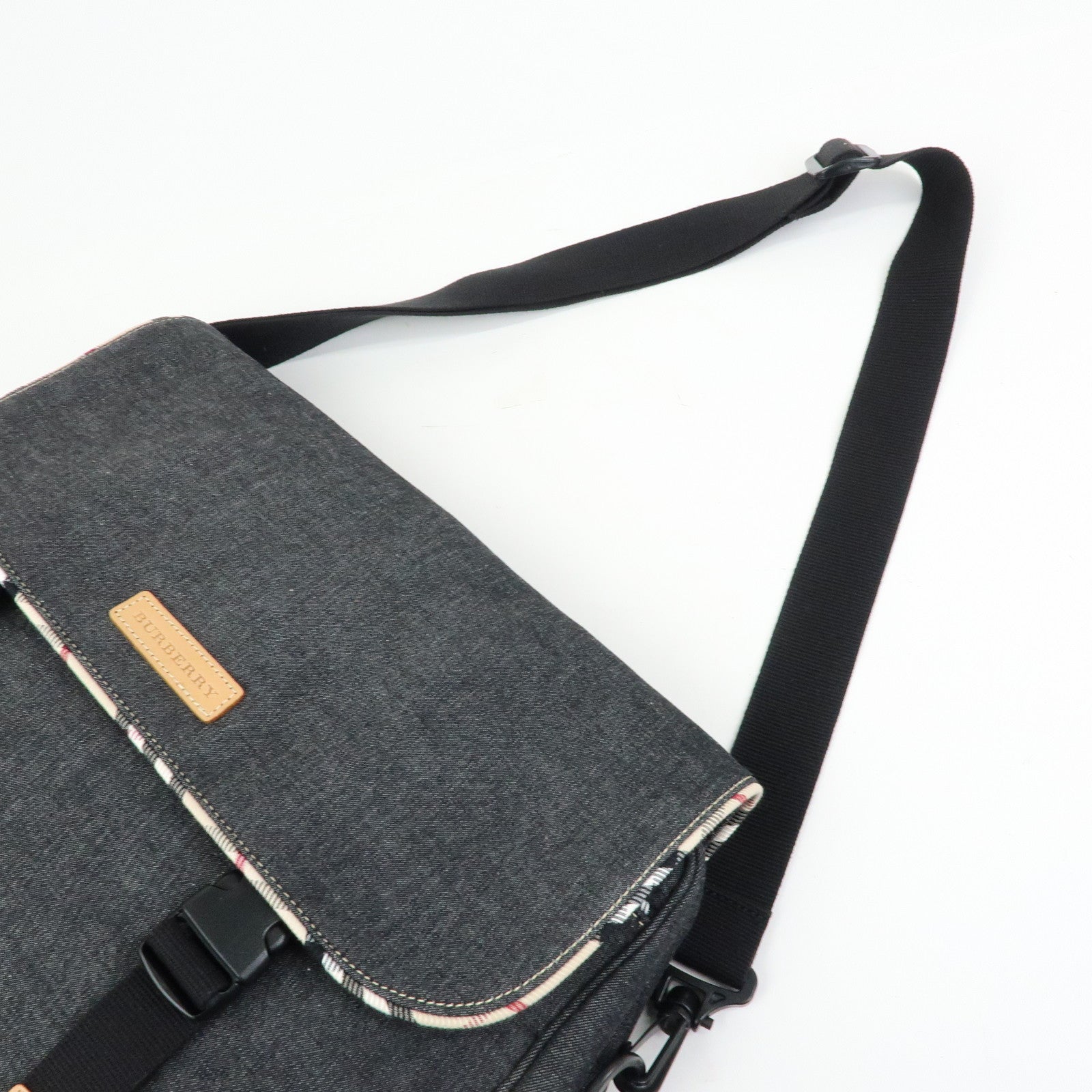 Burberry Nova Plaid Denim Canvas 2Way Shoulder Hand Bag Indigo Blue