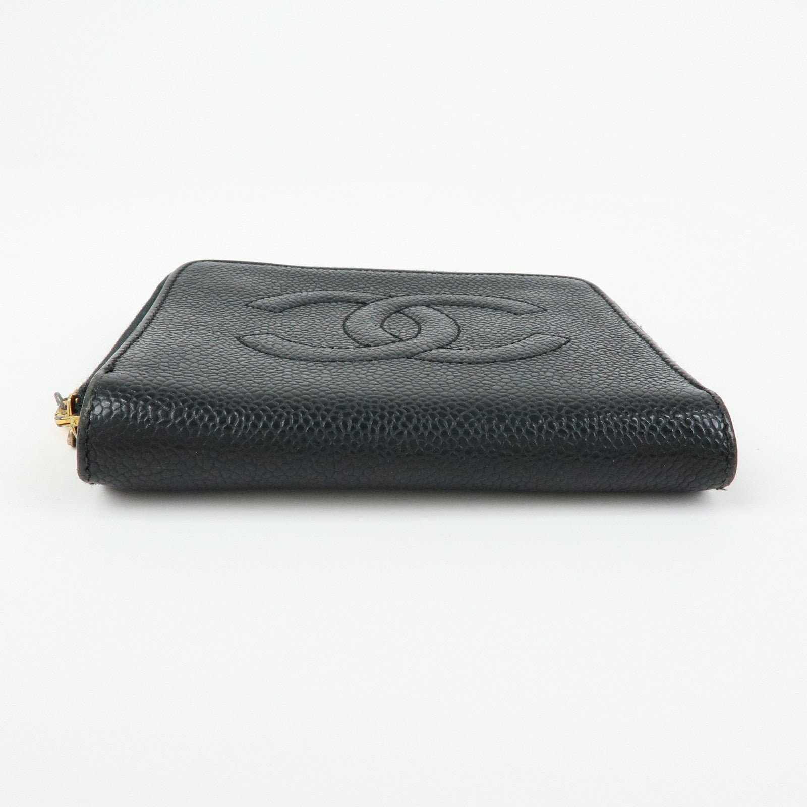 CHANEL COCO Mark Cavairskin Compact Bi-Fold Wallet Black