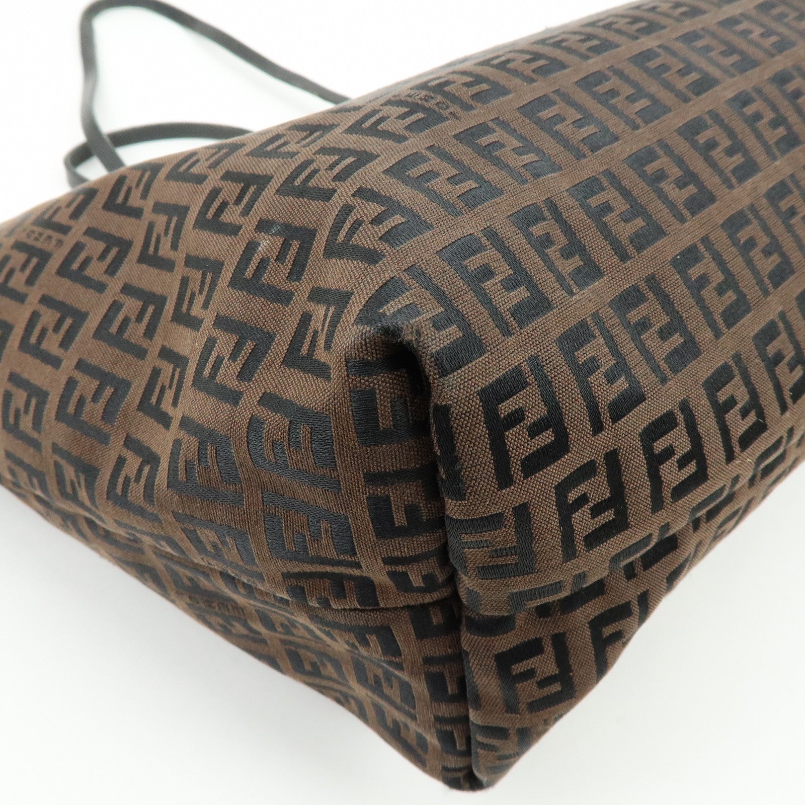 FENDI Zucchino Canvas Leather Tote Bag Shoulder Bag Brown 8BH025