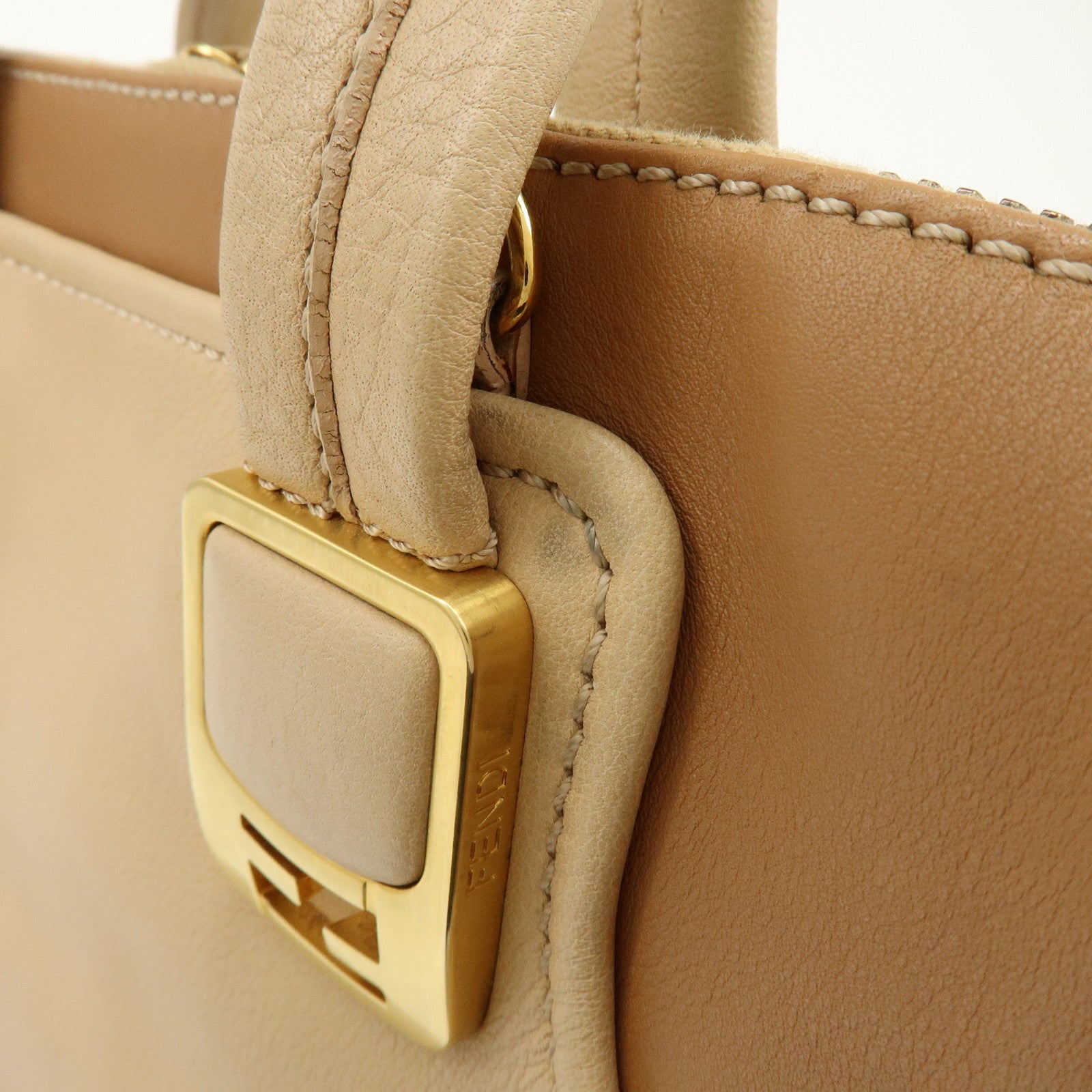 FENDI Leather Chameleon 2Way Hand Bag Shoulder Bag Beige 8BL114