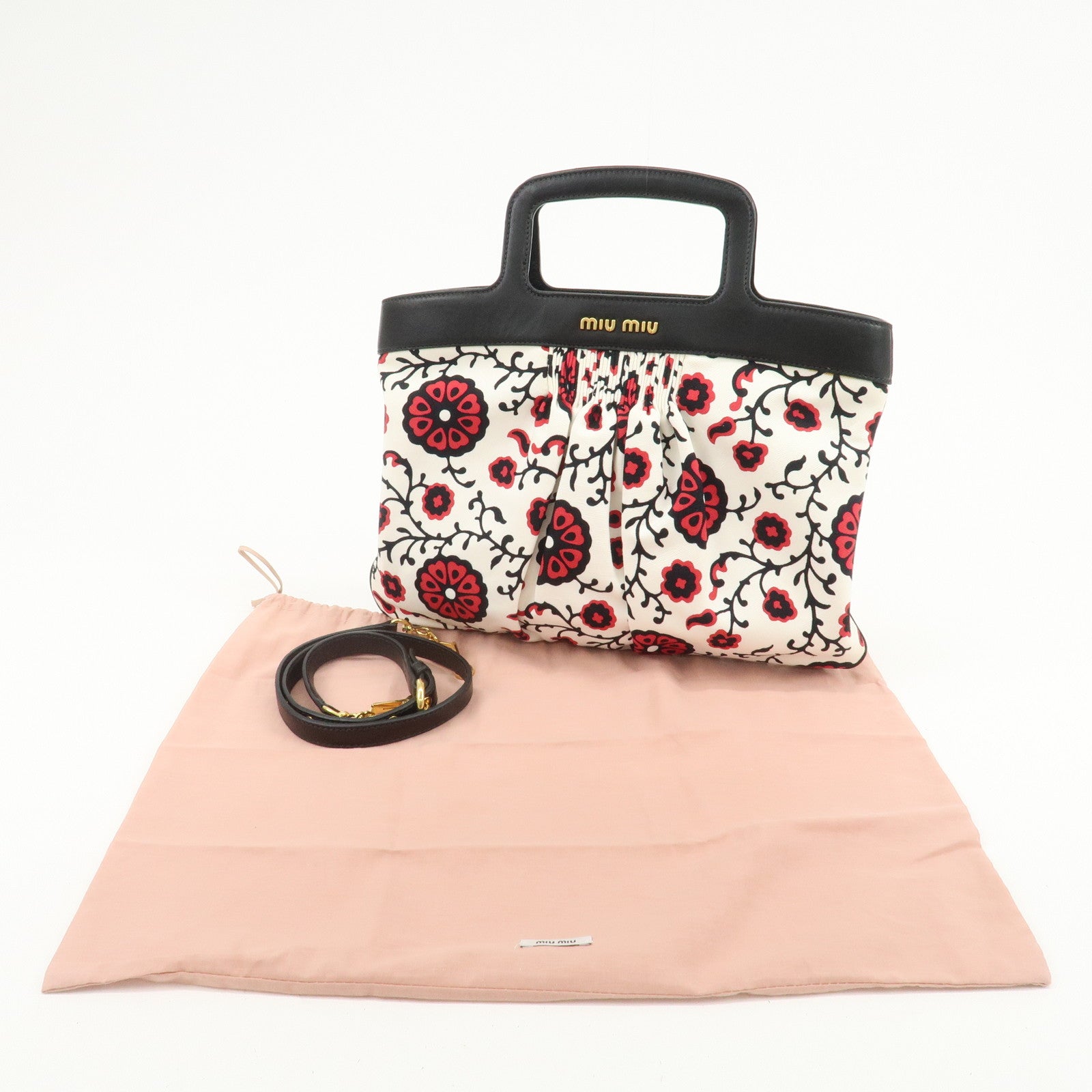 MIU MIU Flower Print 2Way Hand Bag Japan Limited White Black Red