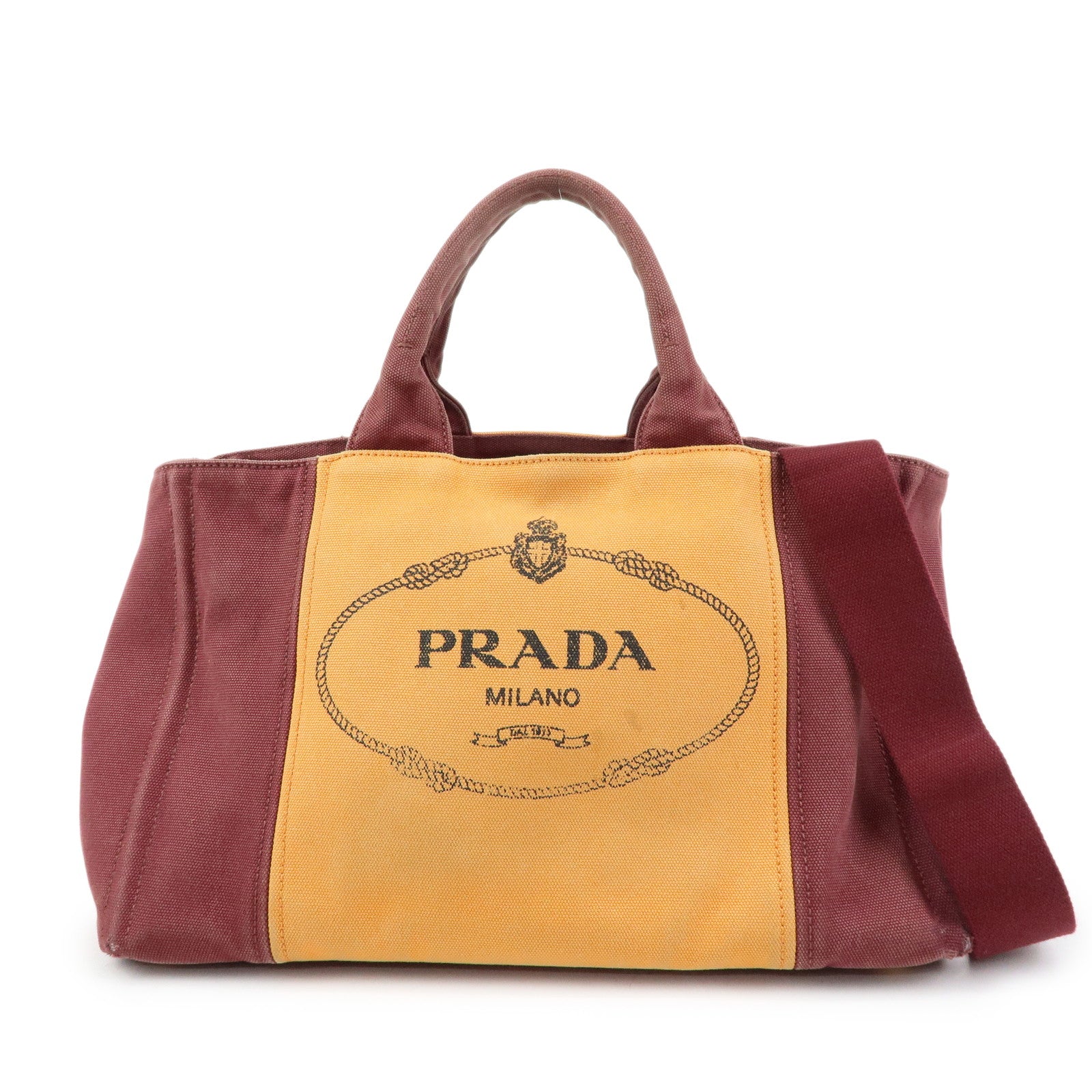 PRADA Logo Canapa Canvas 2Way Bag Tote Bag Orange Purple B1877G