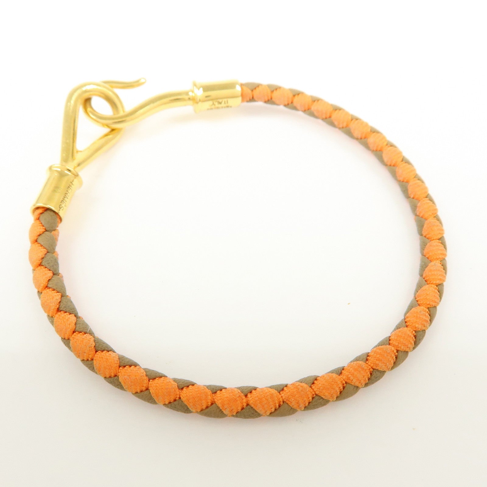 HERMES Leather Jumbo Choker Bracelet Orange Brown