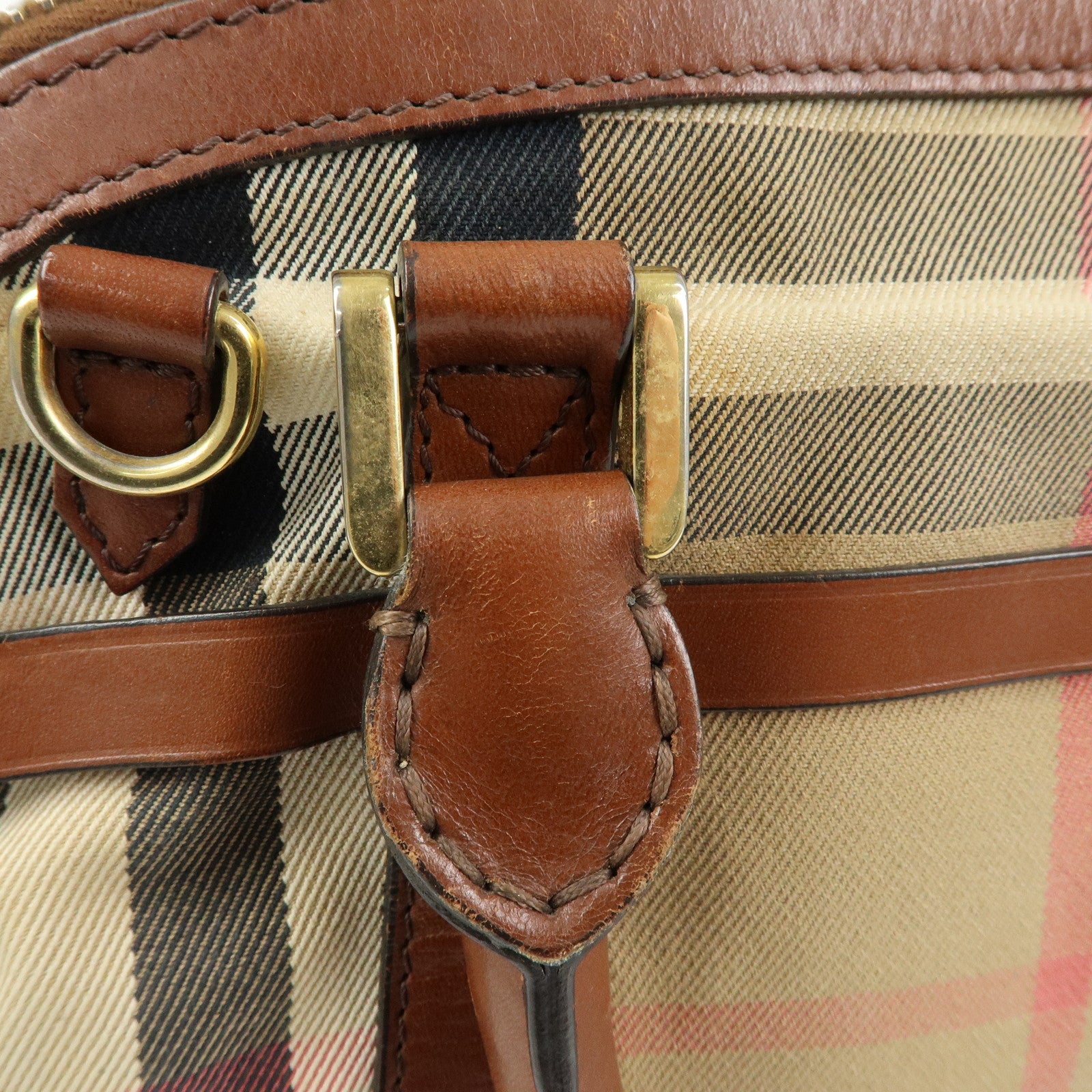 BURBERRY Nova Plaid Canvas Leather Hand Bag Beige Brown