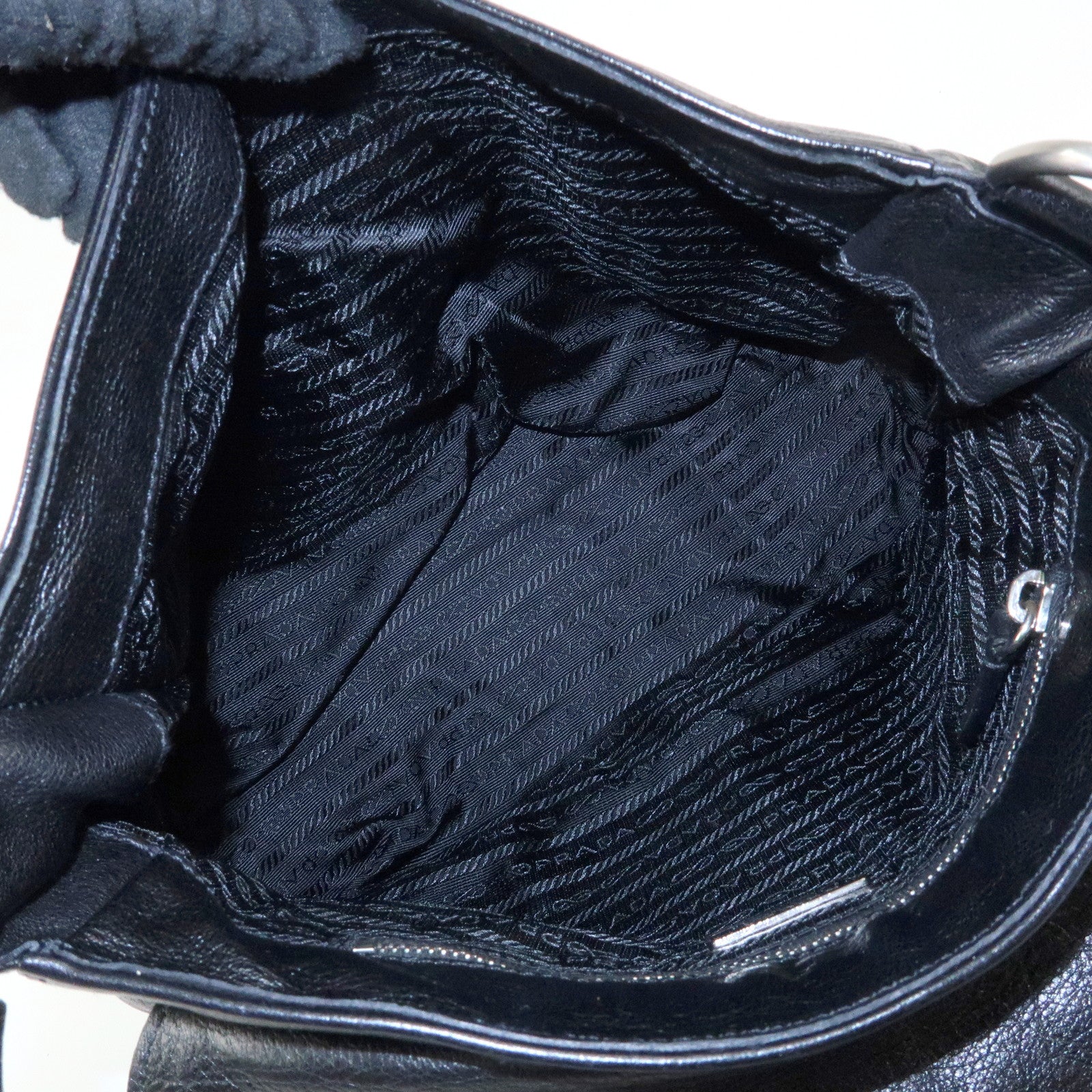 PRADA Triangle Logo Leather Hand Bag Shoulder Bag Black