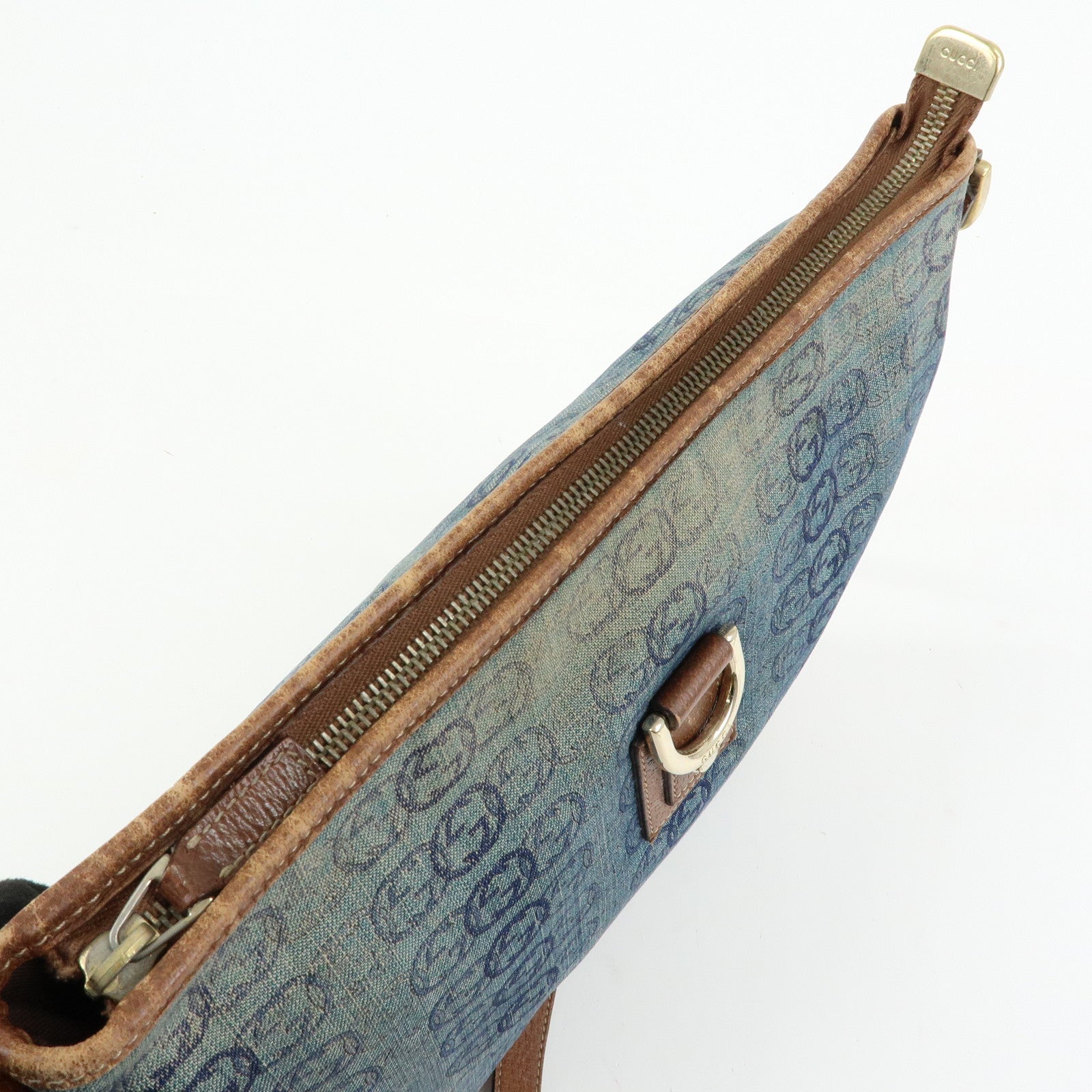 GUCCI Abbey Denim Leather Shoulder Bag Crossbody Bag Navy 131326