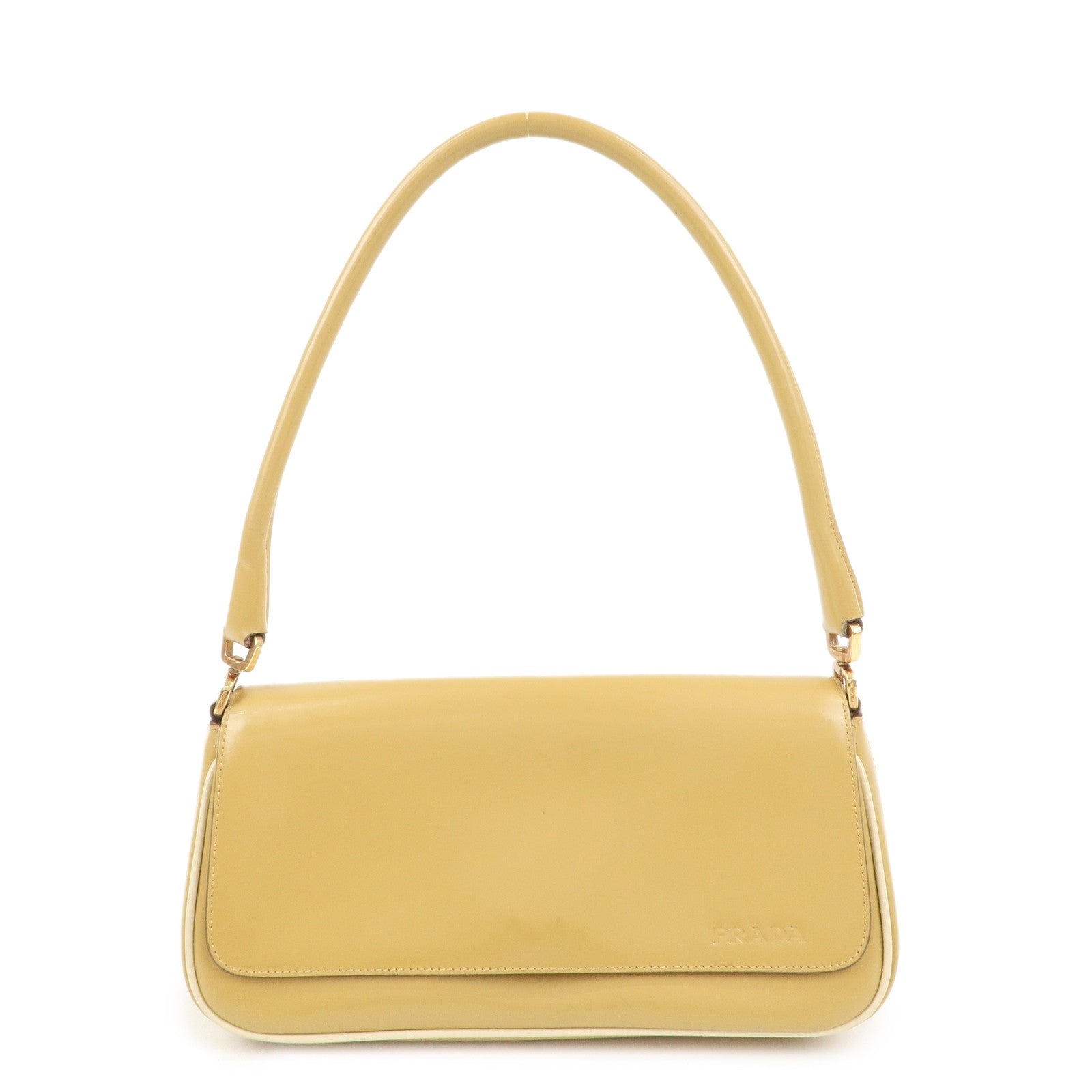 PRADA Logo Leather Shoulder Bag Hand Bag Beige