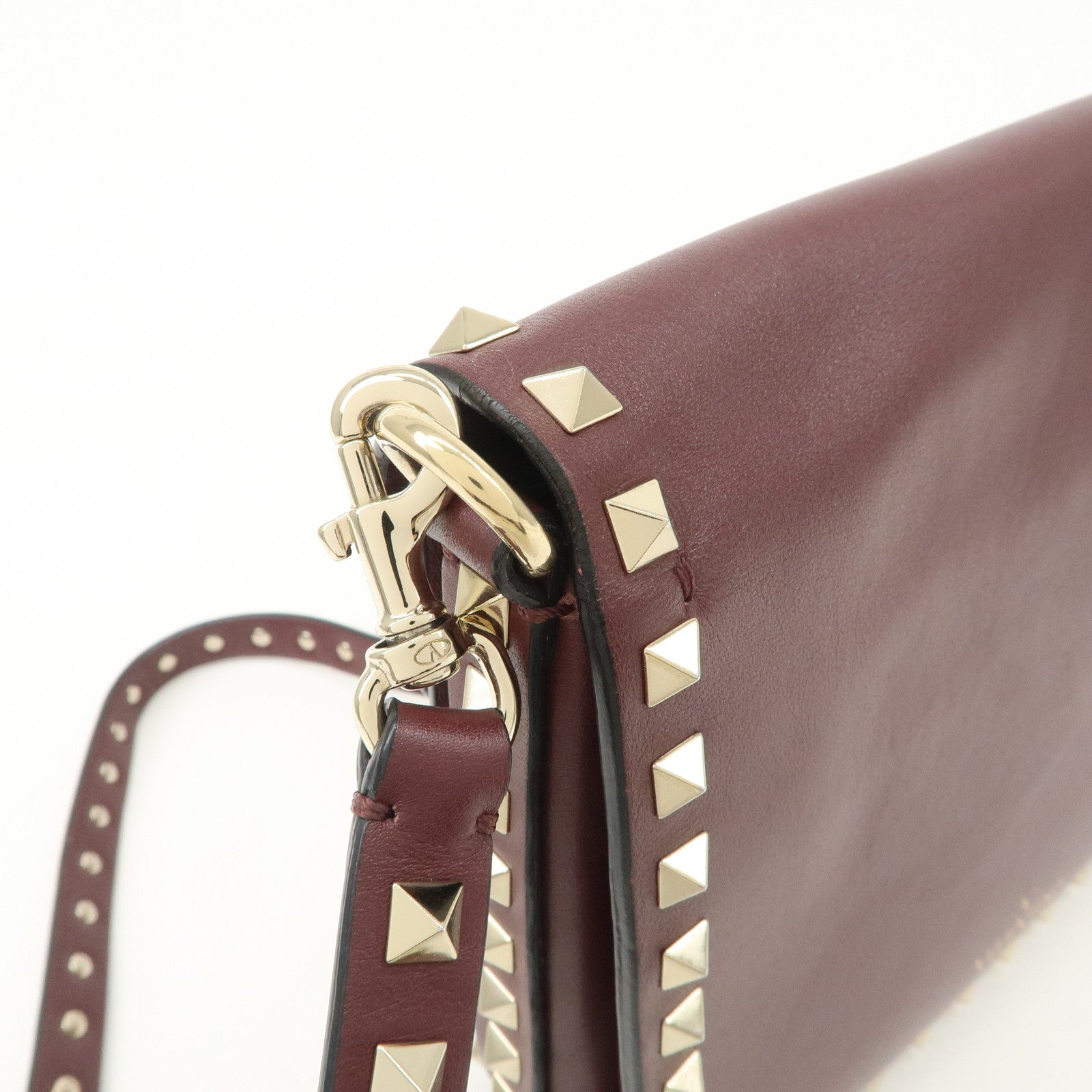 VALENTINO Rock Studs Leather Shoulder Bag Hand Bag Brown