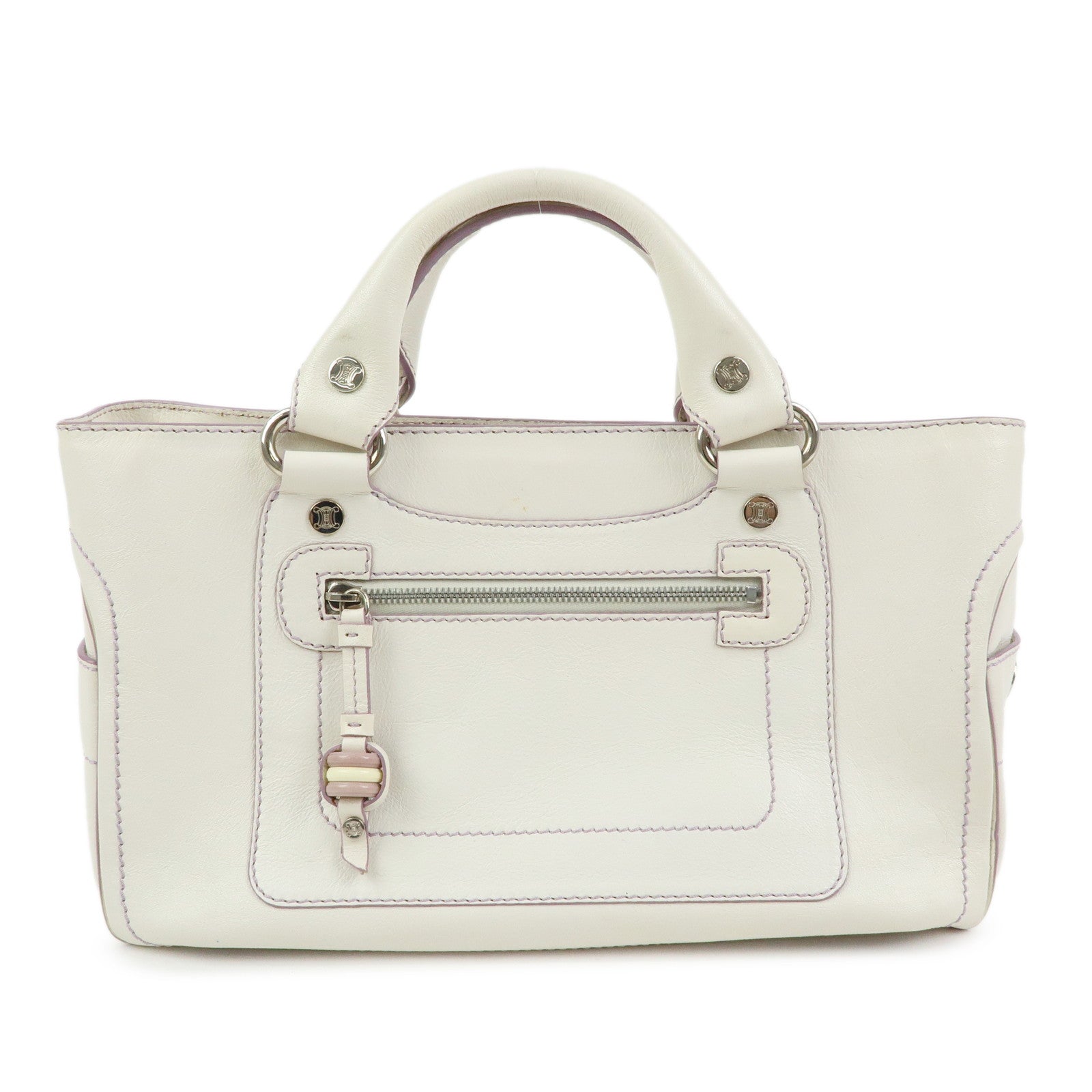CELINE Macadam Leather Boogie Bag Hand Bag Tote Bag White Purple