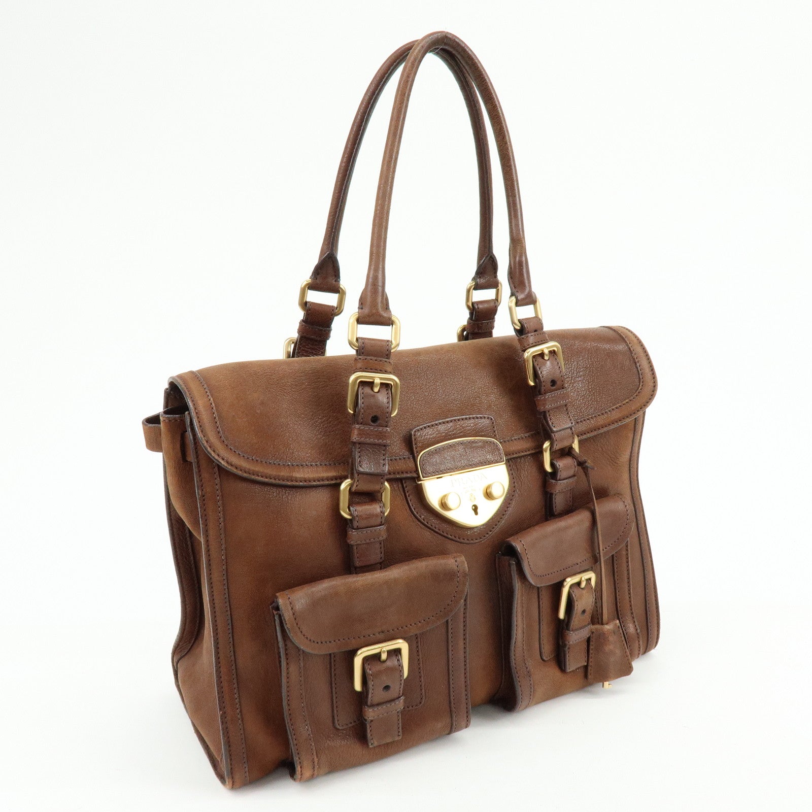 PRADA Leather Shoulder Bag Hand Bag Brown BR3130