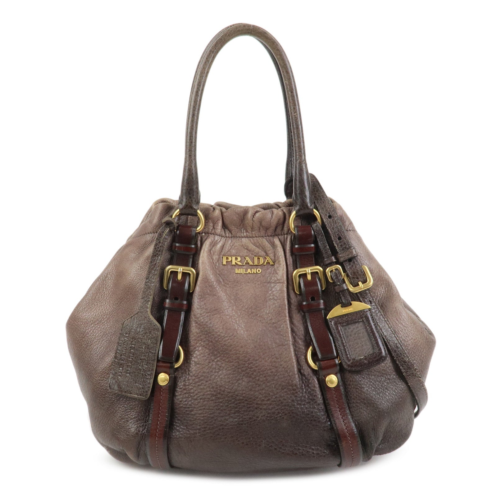 PRADA Leather 2Way Bag Hand Bag Shoulder Bag Brown
