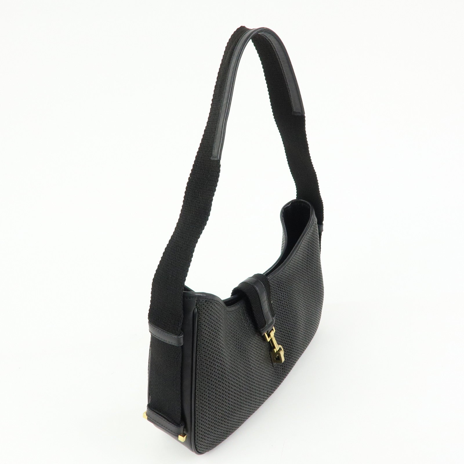 GUCCI Leather Canvas Shoulder Bag Hand Bag Black 02736