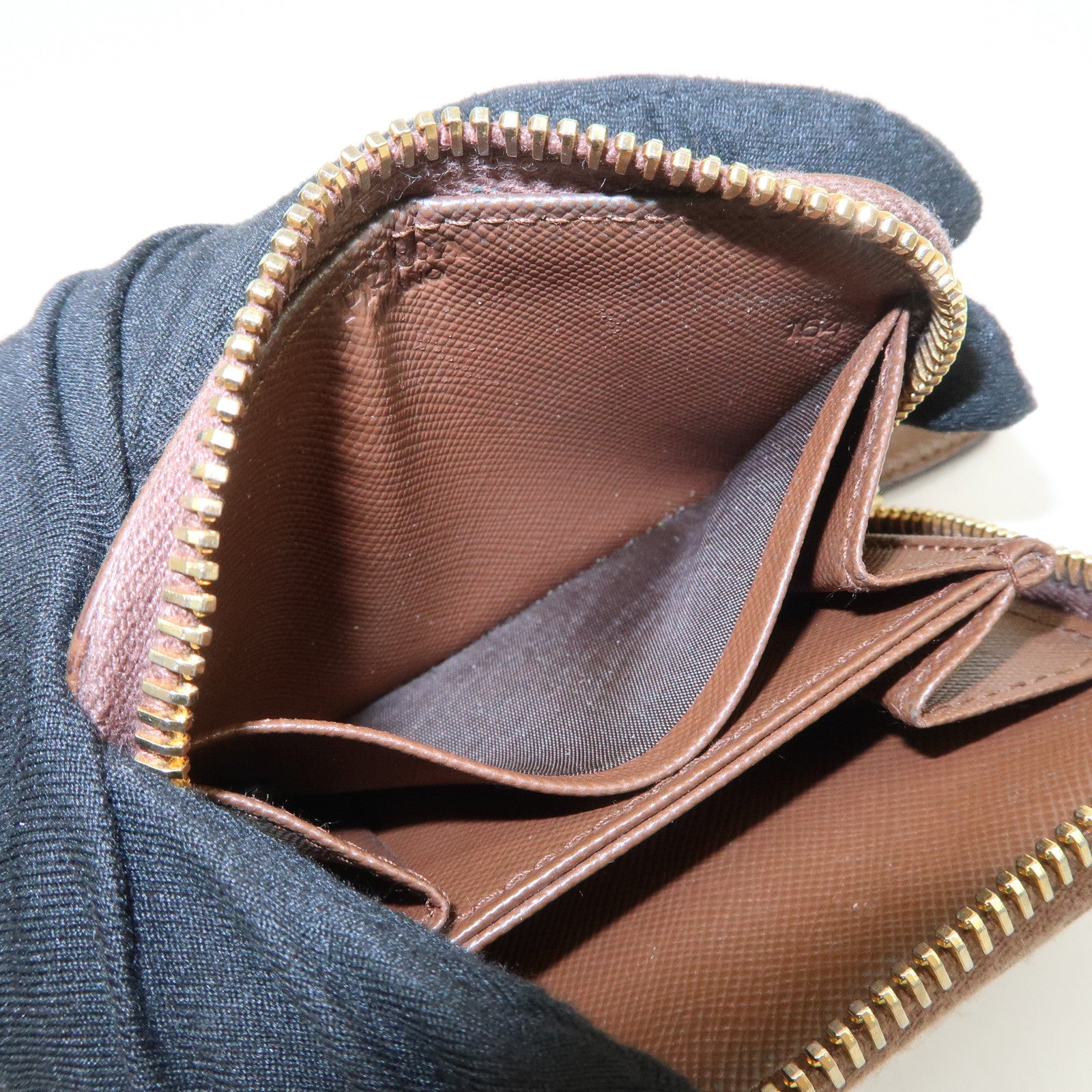 PRADA Triangle Logo Saffiano Leather Coin Case Coin Purse Brown