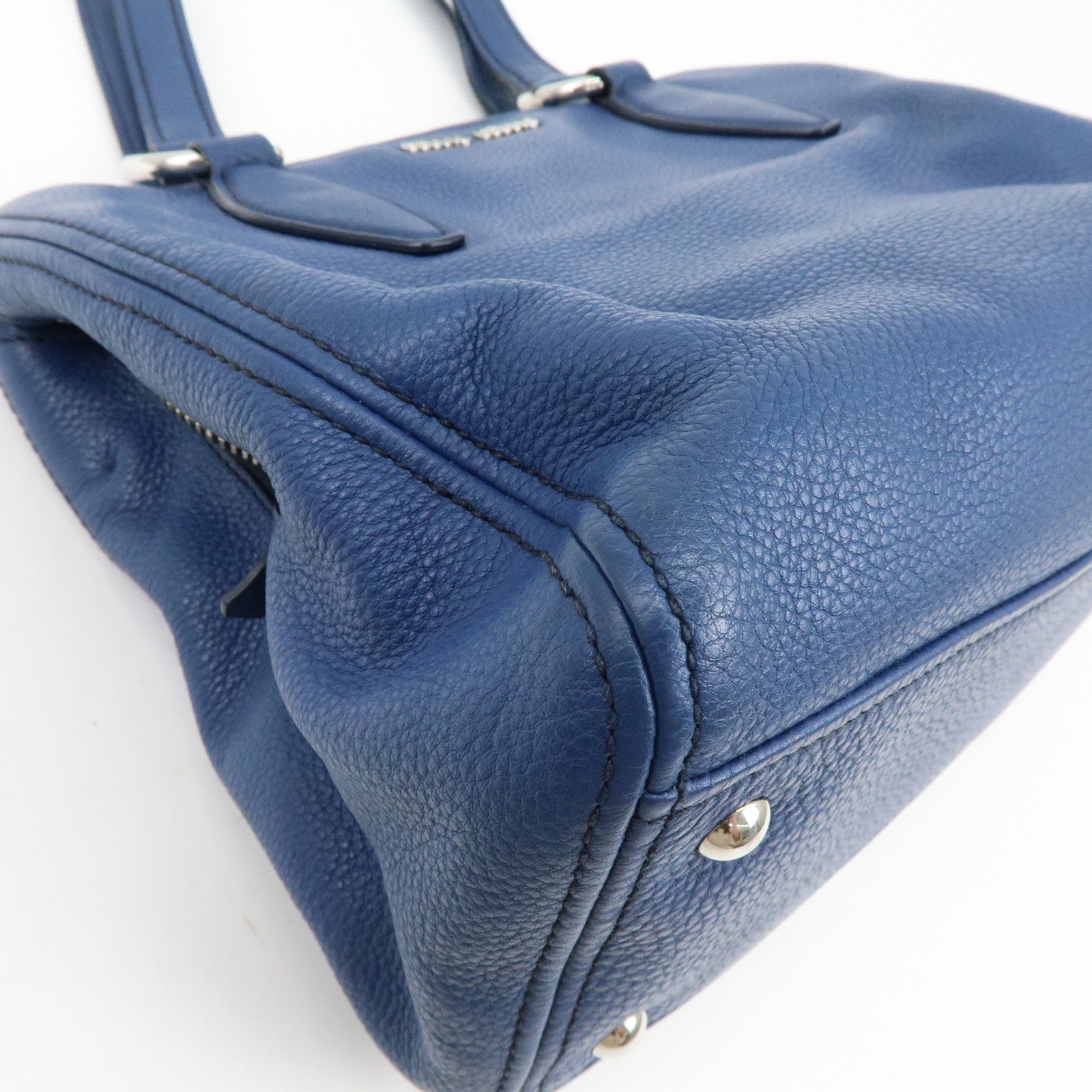 MIU MIU Madras Leather 2Way Bag Hand Bag Shoulder Bag Blue