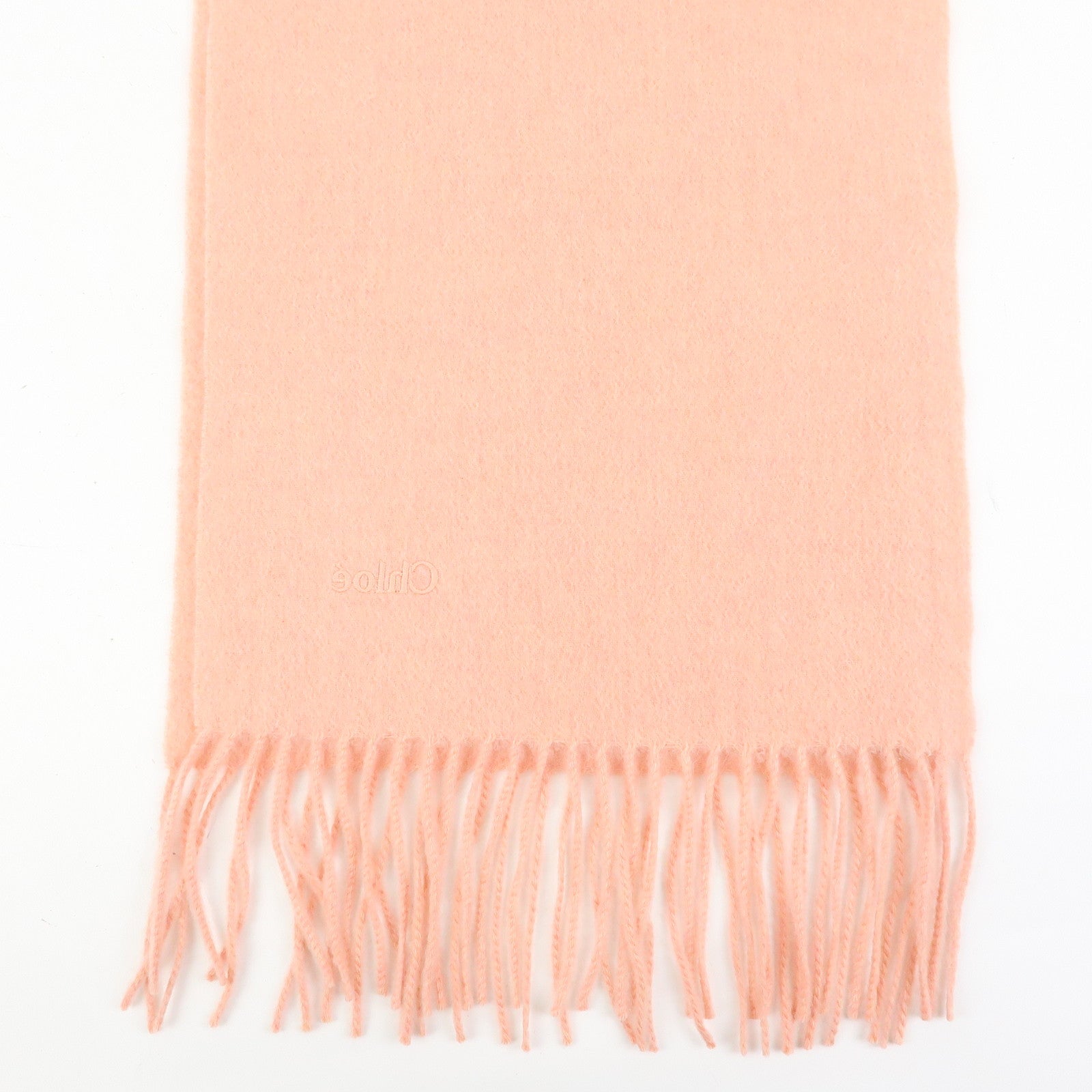 Chloe Cashmere 100% Stole Logo Embroidered Fringe Scarf Pink