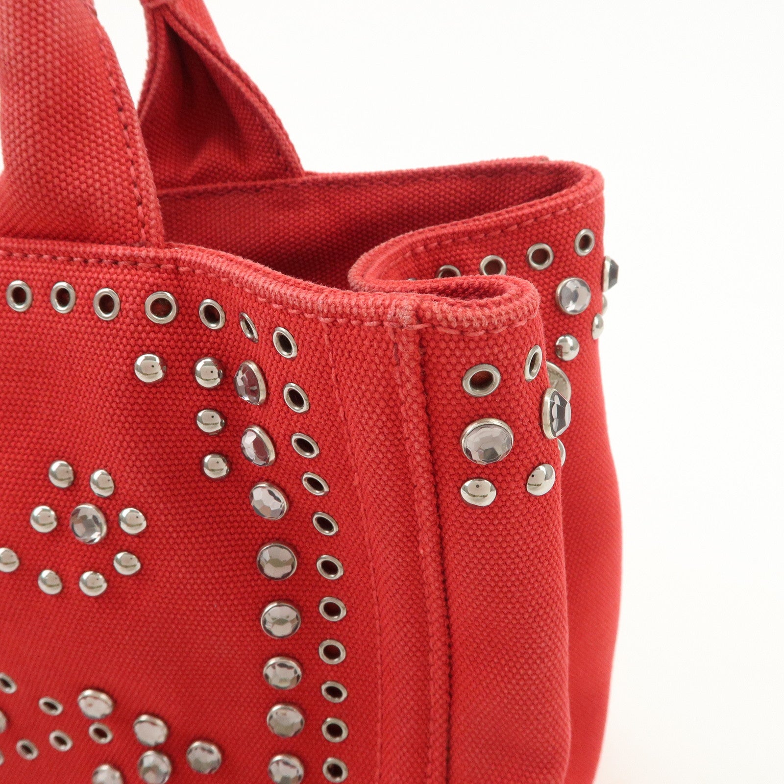 PRADA Canapa Mini Canvas Hand Bag Castilian Red BN2439