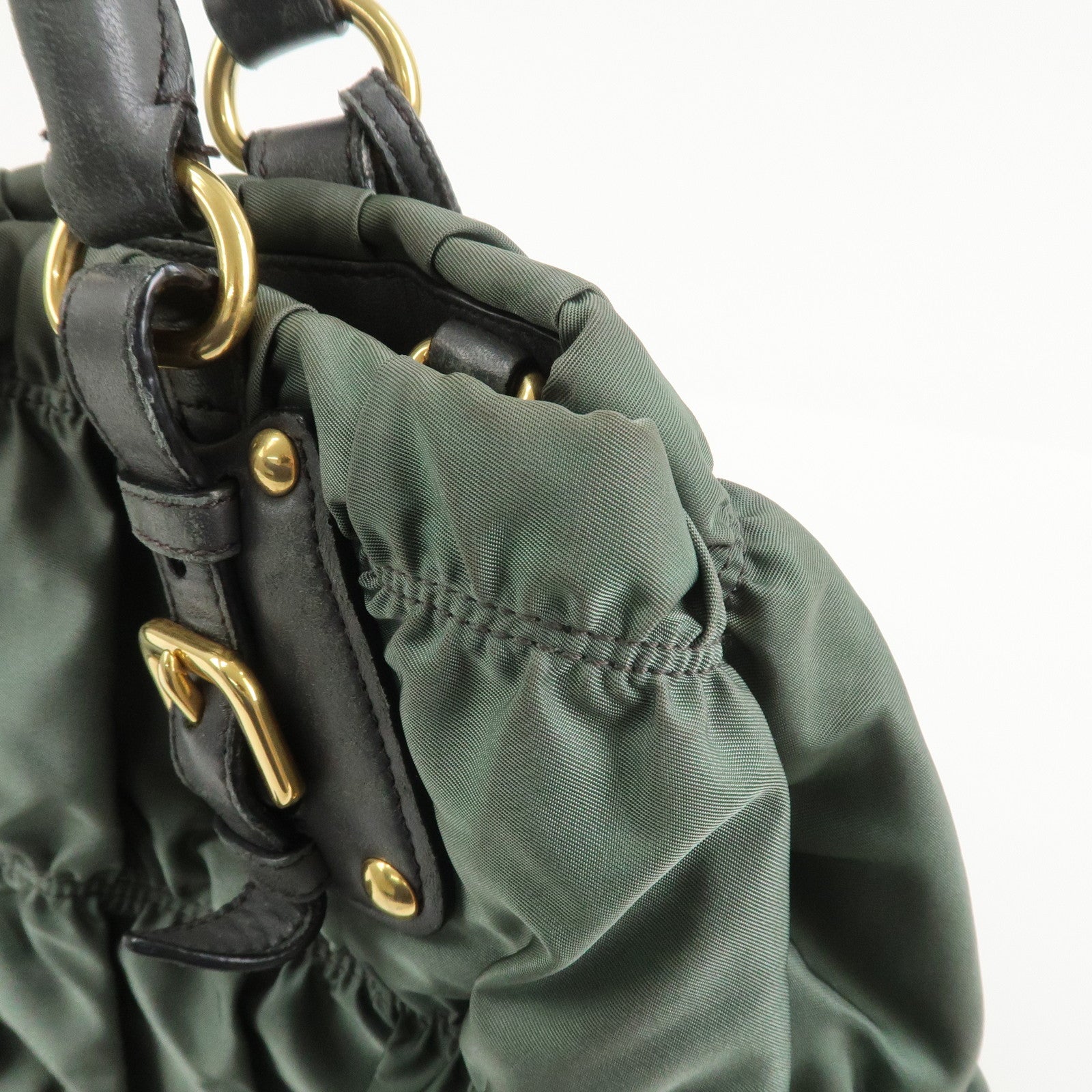 PRADA Triangle Logo Nylon Leather 2Way Bag Hand Bag Green 1BA336