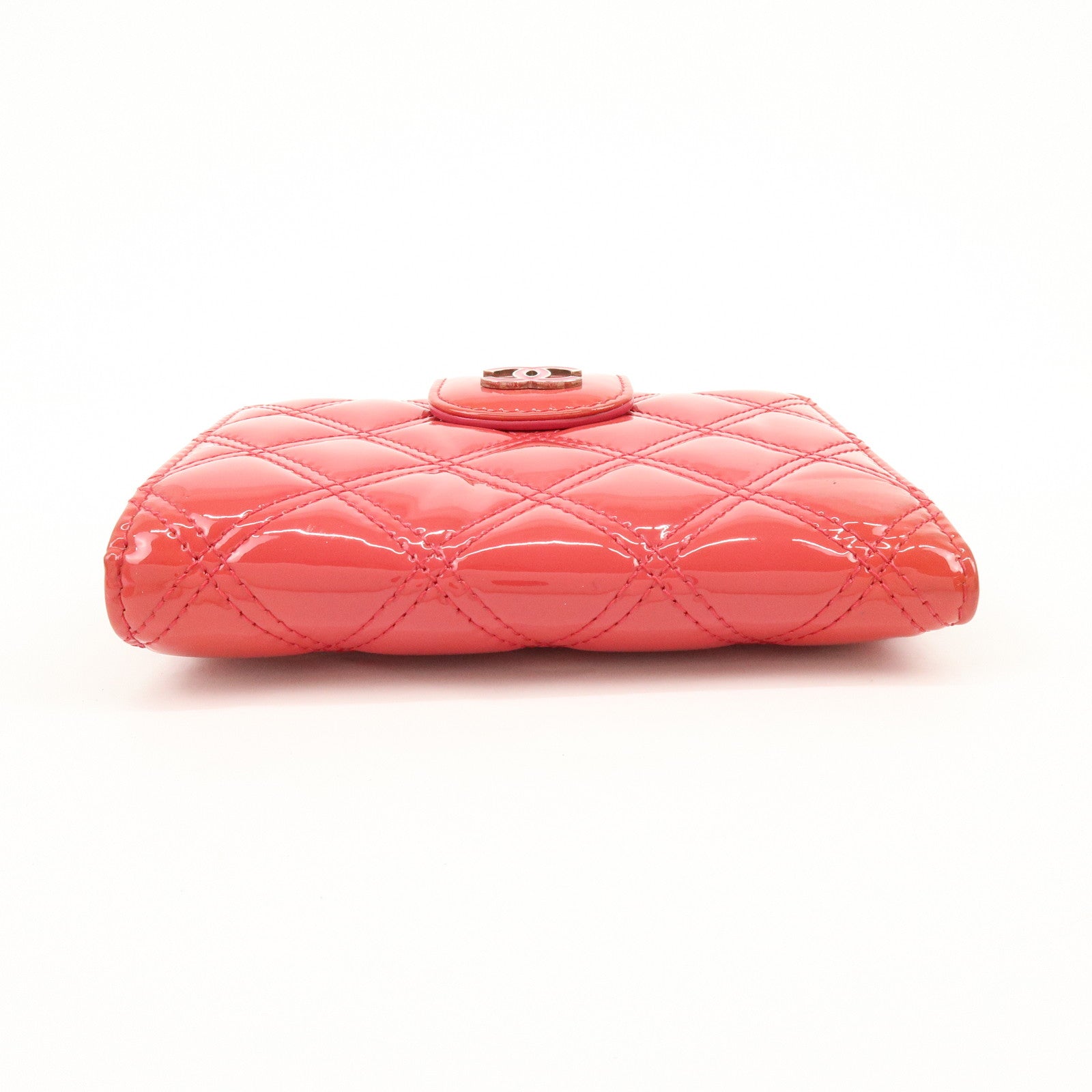 CHANEL COCO Mark Bicolore Patent Leather Compact Wallet Red