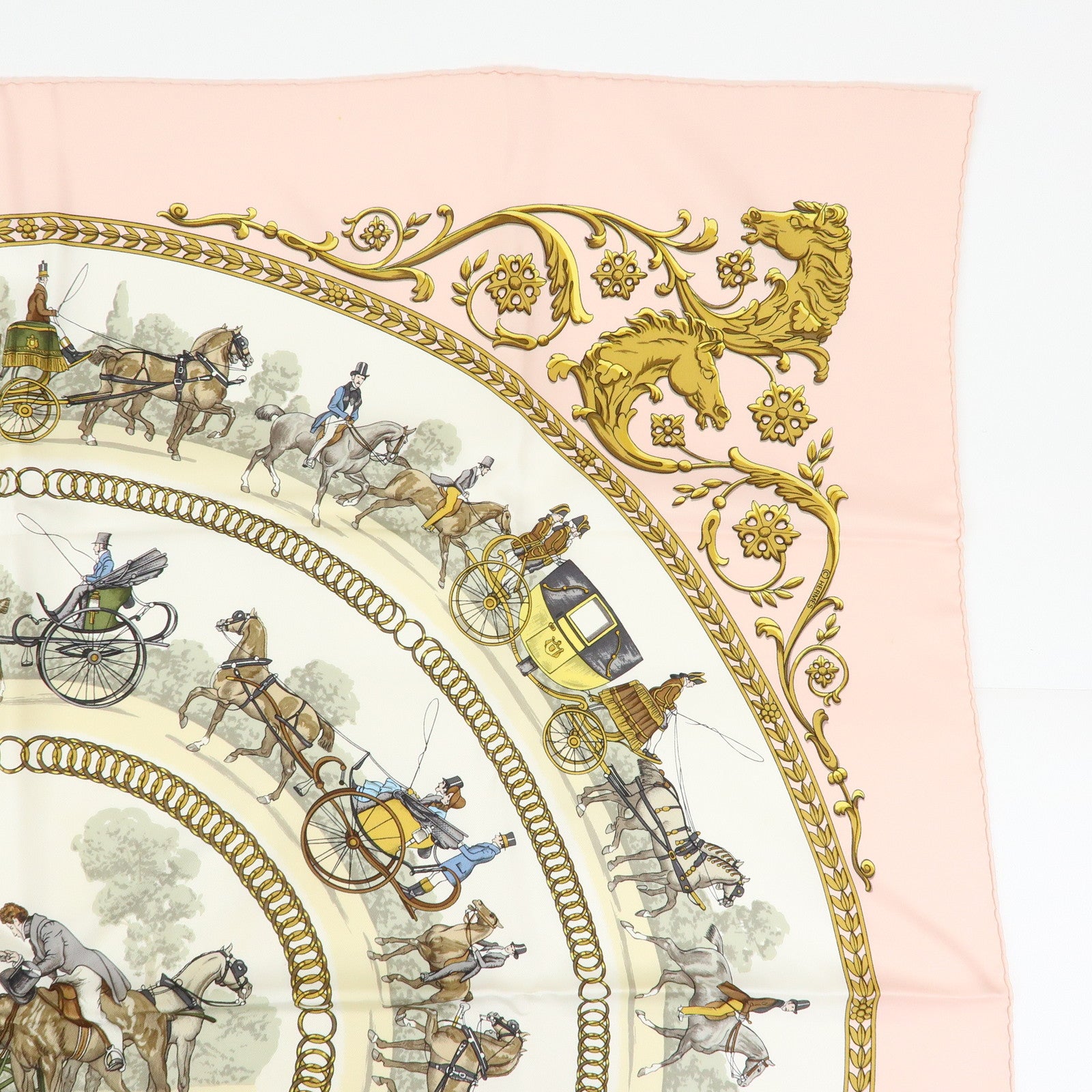 HERMES Carre 90 Set of 2 Silk 100% Scarf Light Pink Navy White