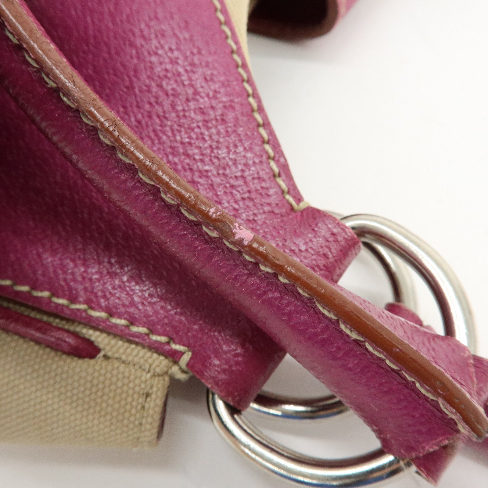 PRADA Triangle Logo Canvas Leather Hand Bag Beige Purple BR0811