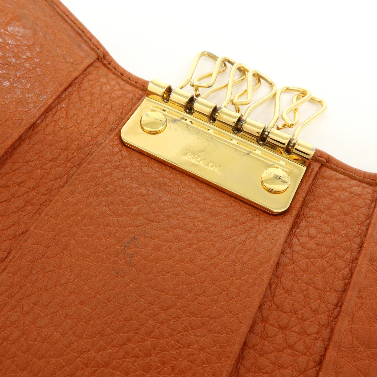 PRADA Leather Key Case Key Chain Key Holder Orange