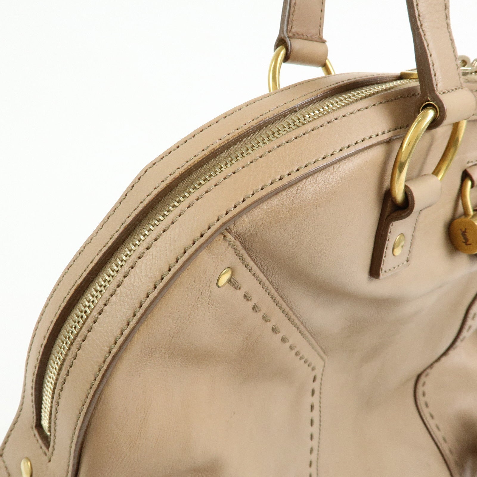 SAINT LAURENT PARIS Muse Leather Hand Bag Tote Bag Beige