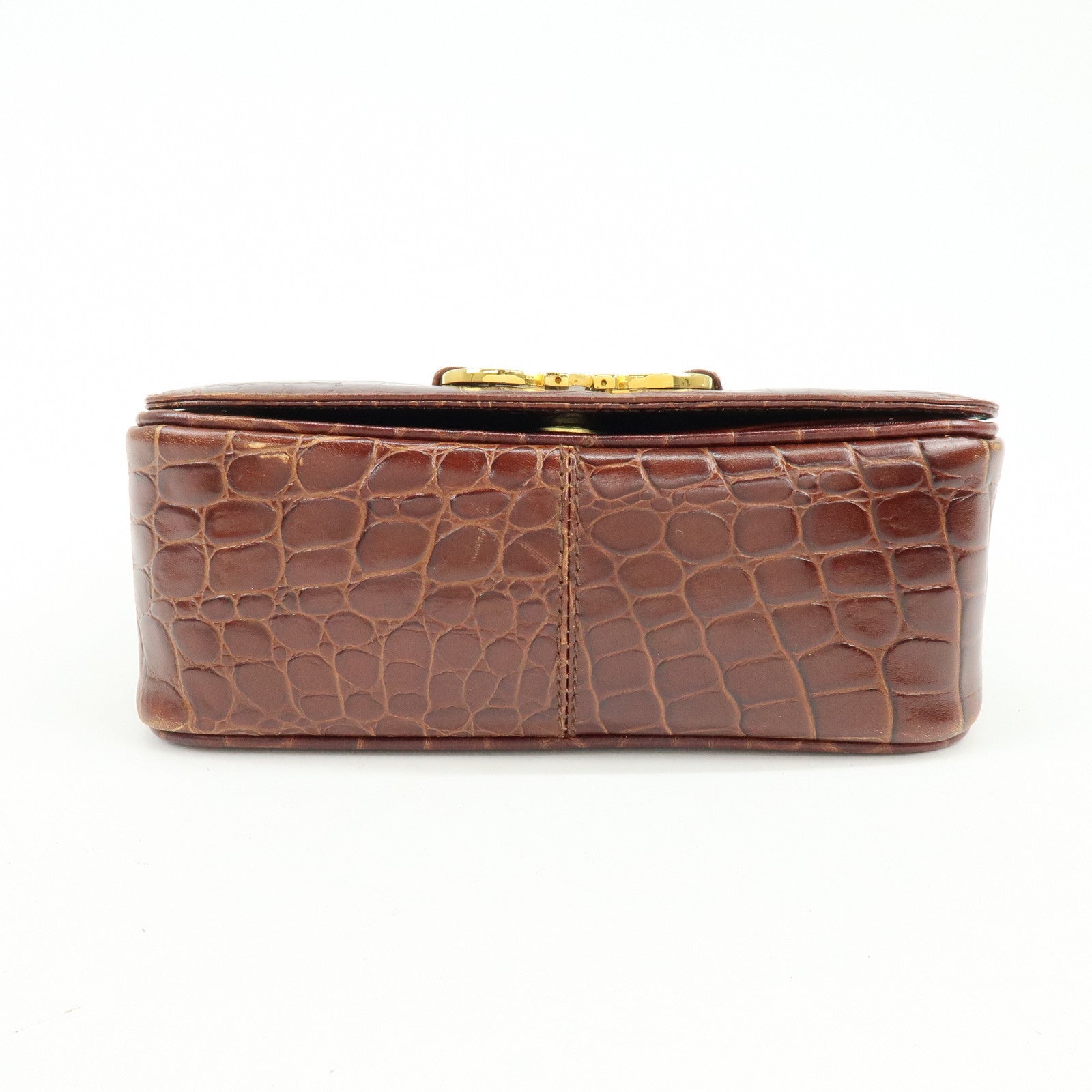 Ferragamo Gancini Embossed Leather Shoulder Bag Crossbody Bag Brown
