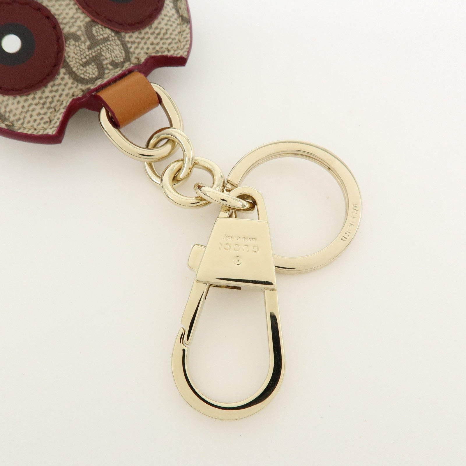GUCCI GG Supreme Canvas Leather Bag Key Charm Owl Beige 821813
