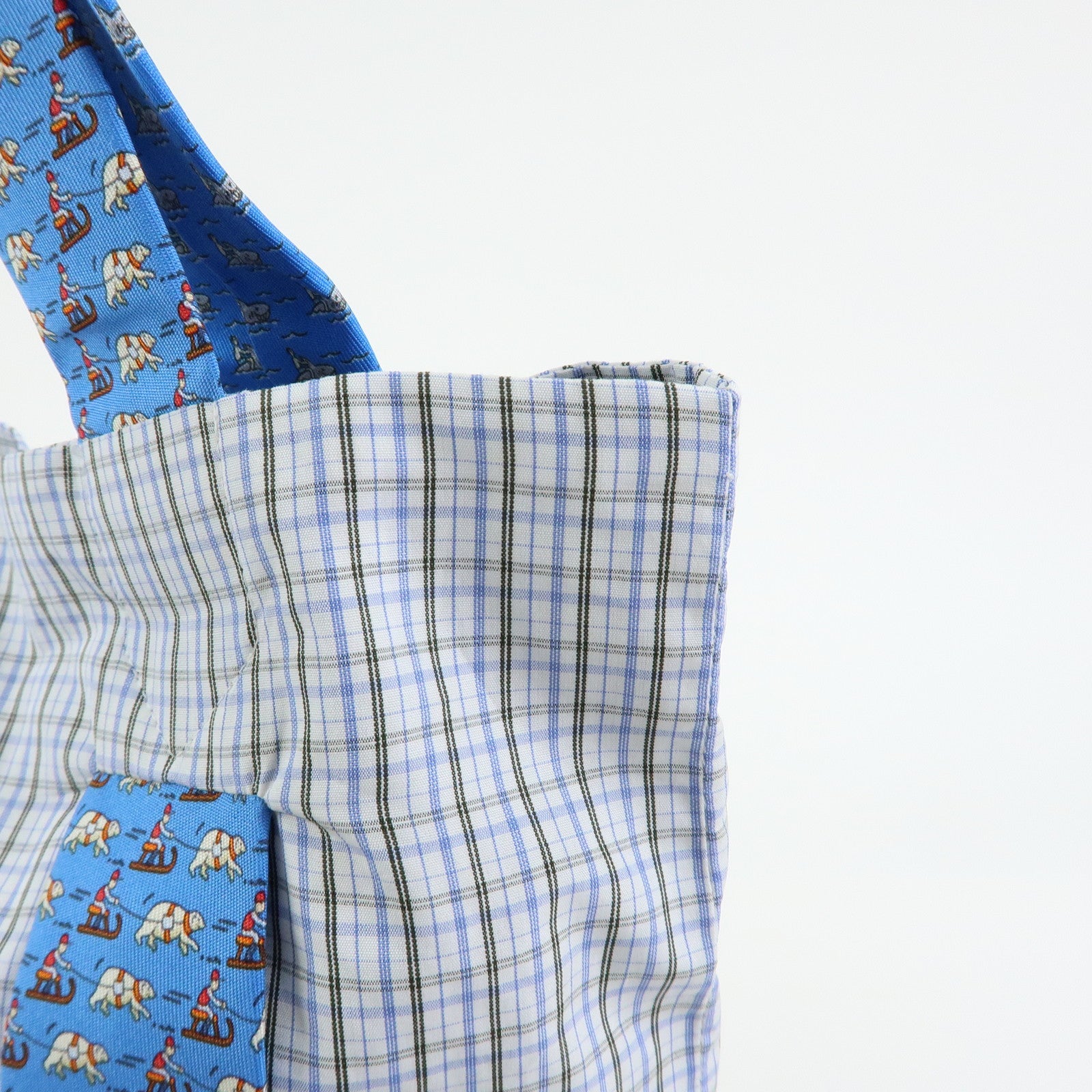 HERMES Silk Necktie Tote Bag Shoulder Bag Hand Bag Blue