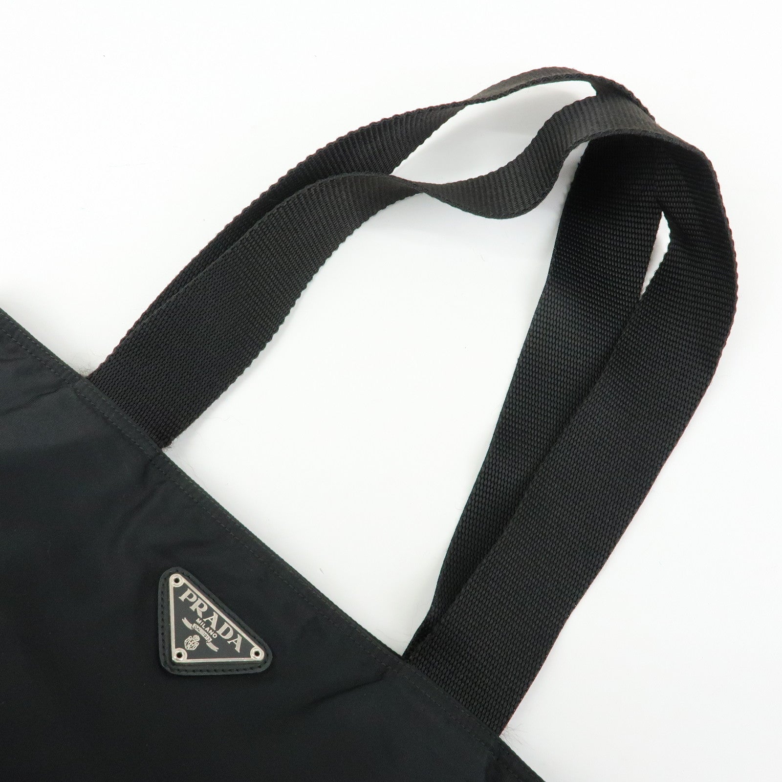 PRADA Triangle Logo Nylon Leather Tote Bag Shoulder Bag Black