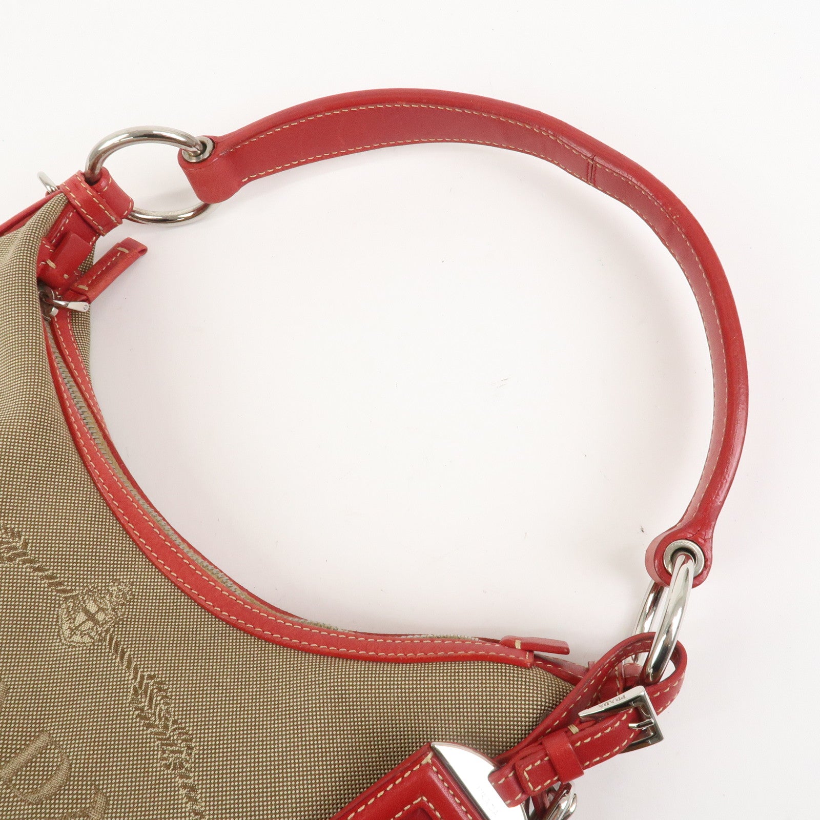 PRADA Logo Jacguard Leather Shoulder Bag Light Brown Red BR3429