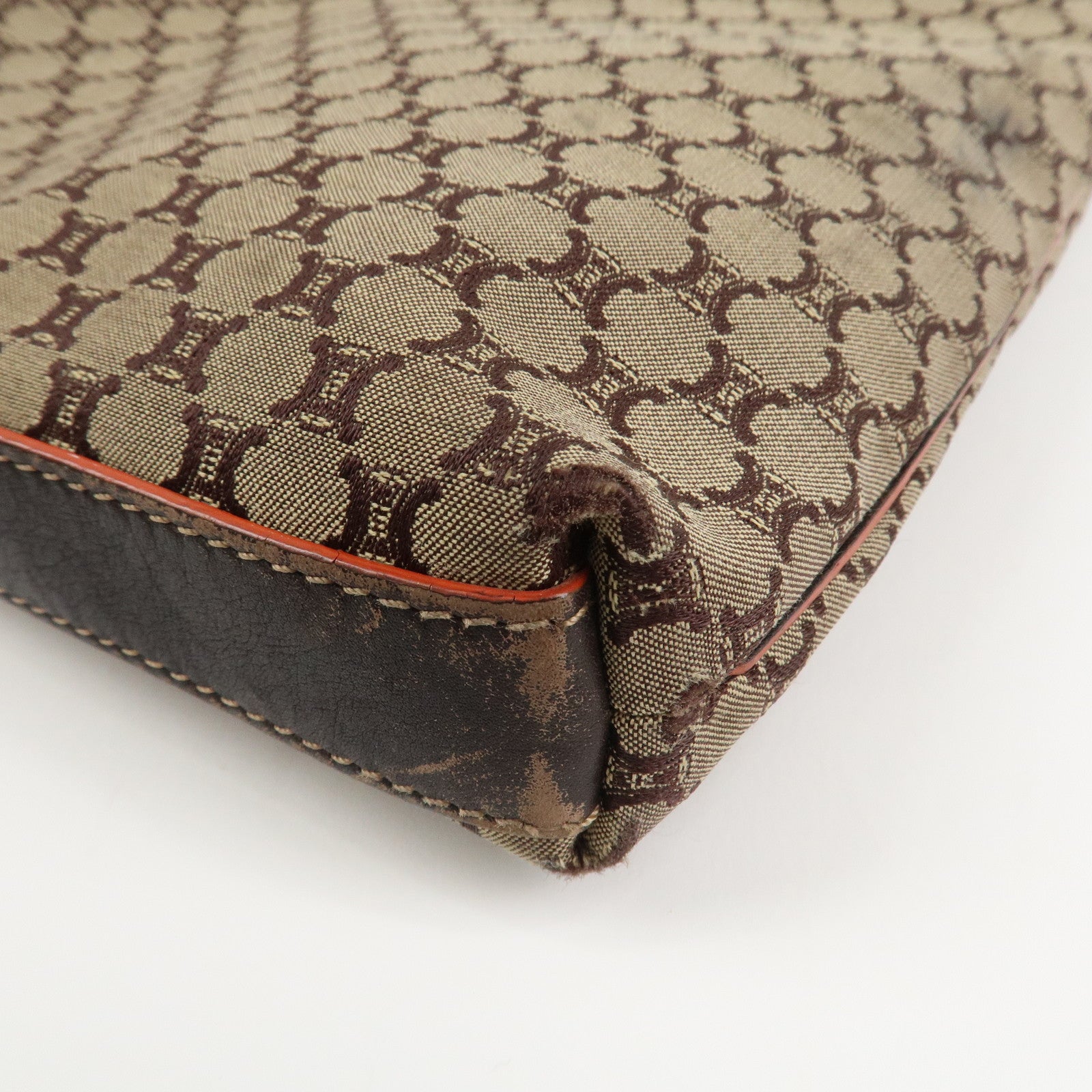 CELINE Macadam Canvas Leather Tote Bag Shoulder Bag Beige Brown