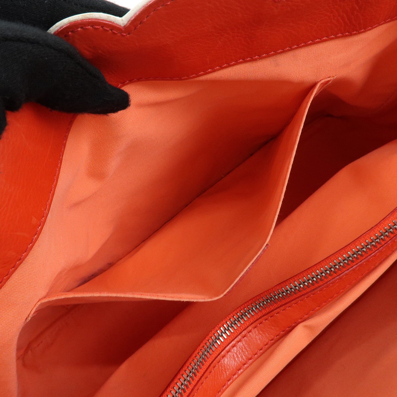 CELINE Scalloped Boogie Bag Leather Hand Bag Tote Bag Orange White