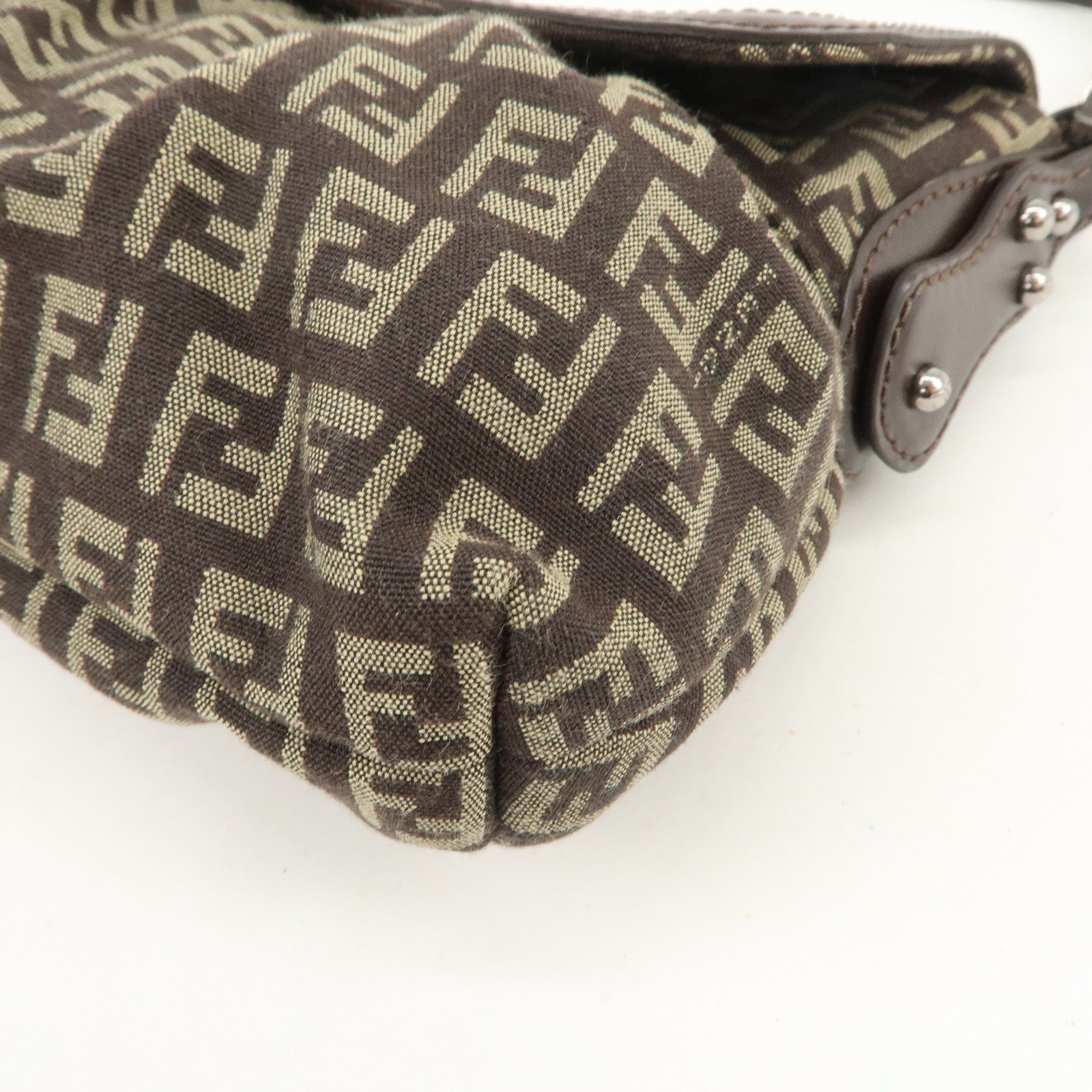 FENDI Zucchino Shoulder Bag Hand Bag Brown Silver 8BR353