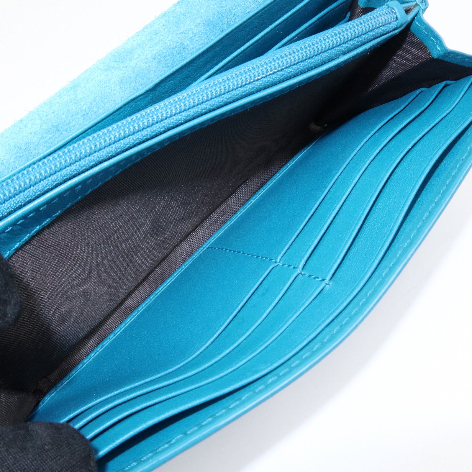 GUCCI  Patent Leather Flap Long Wallet Blue Green 309760