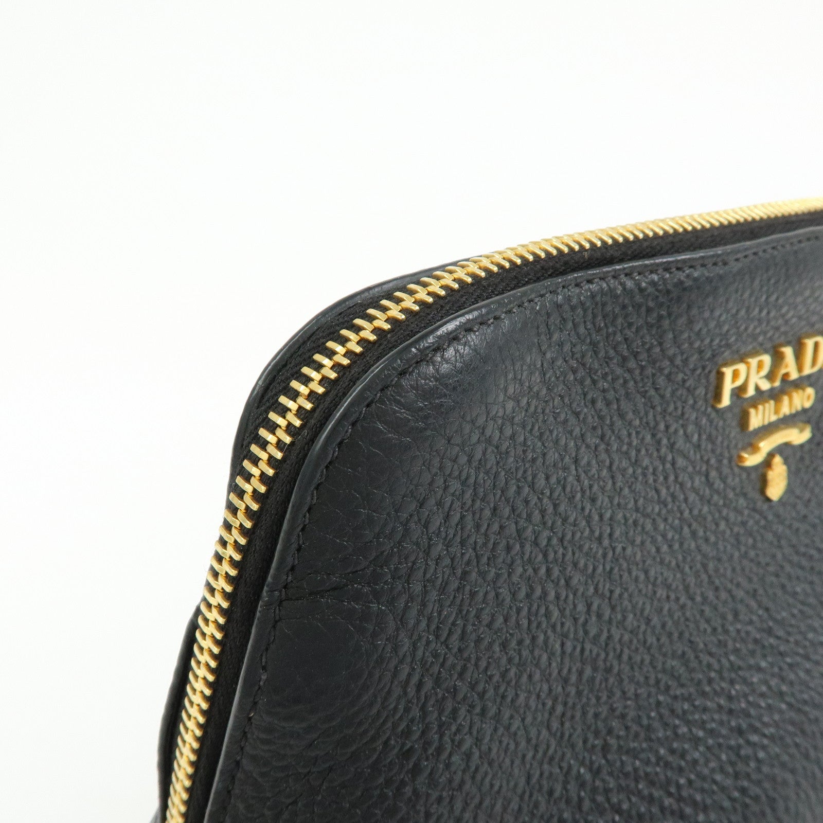 PRADA Logo Leather Cosmetic Pouch Clutch Black 1ND005