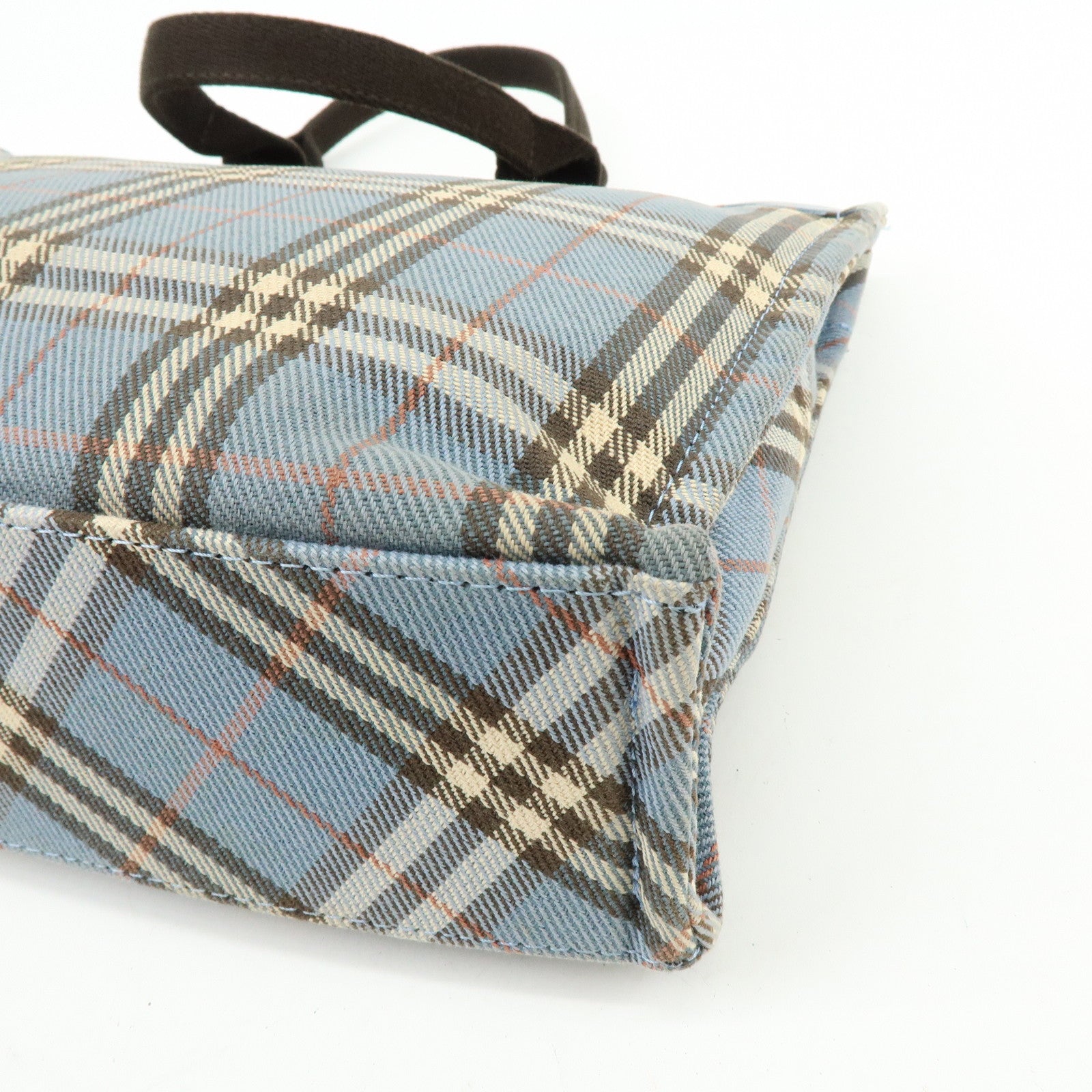 BURBERRY Blue Label Canvas Tote Bag Shoulder Bag Blue Brown