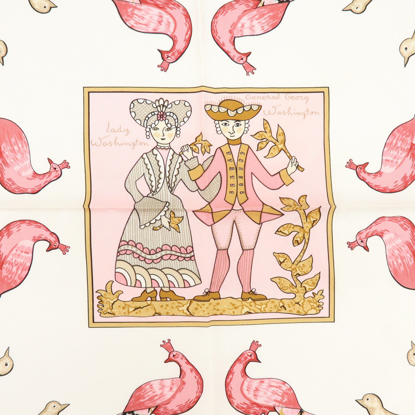 HERMES Carre 90 Silk 100% Scarf EARLY AMERICA Pink