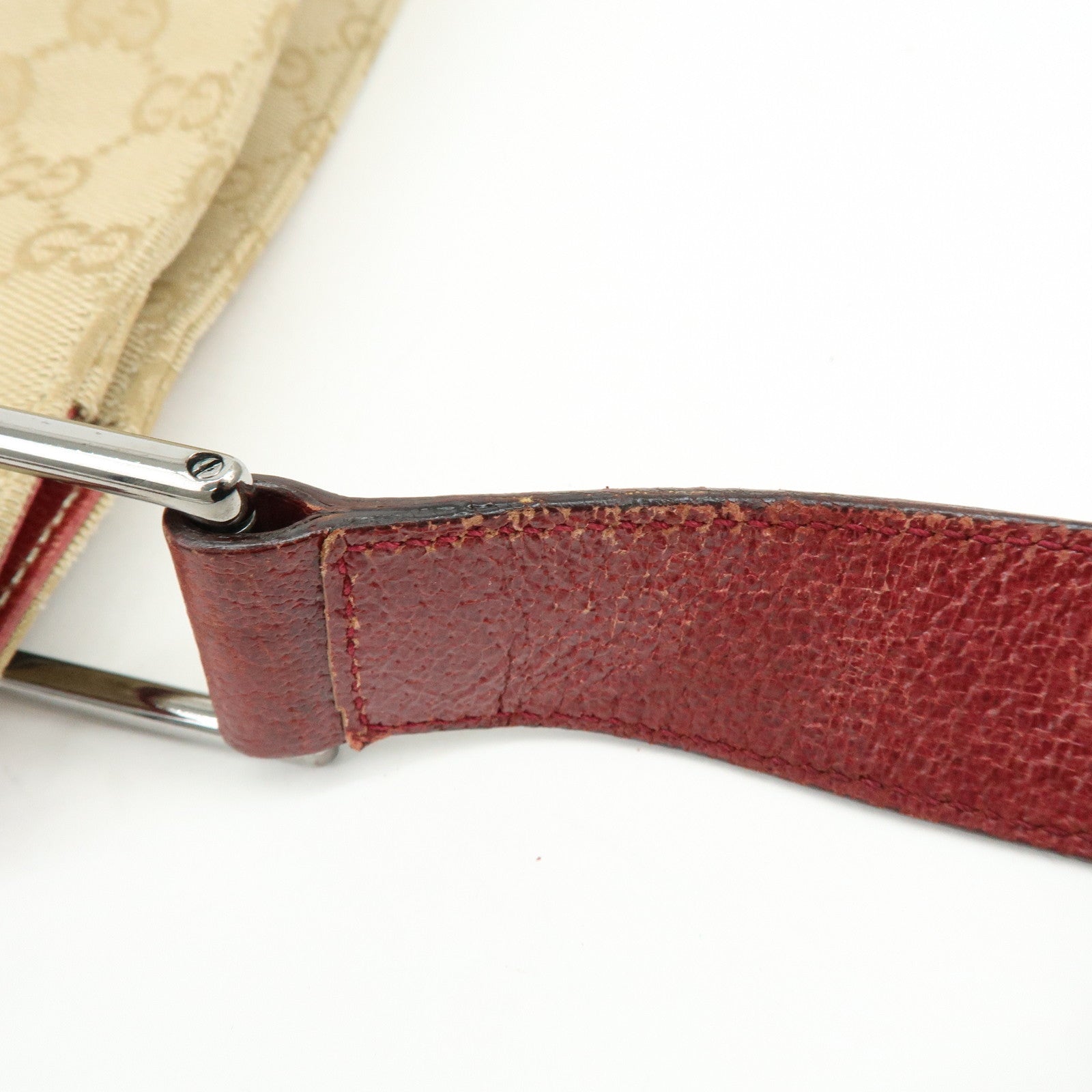 GUCCI GG Canvas Leather Shoulder Bag Crossbody Bag Beige Burgundy