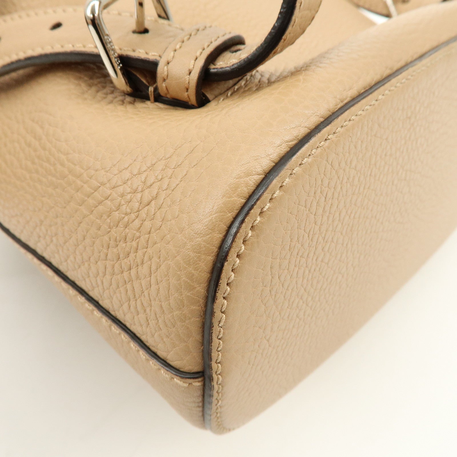 GUCCI Bamboo Tassel Leather Backpack Rucksack Beige 387149
