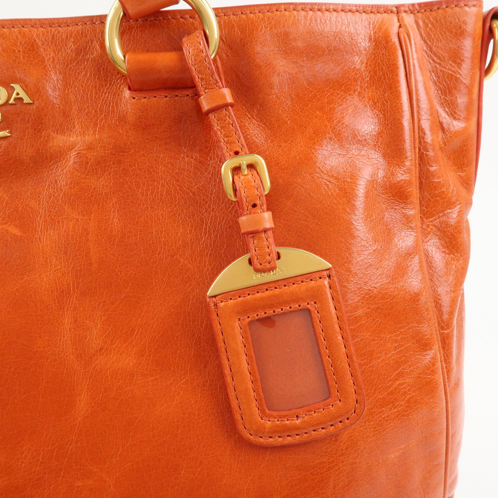 PRADA Logo Leather 2Way Bag Hand Bag Shoulder Bag Orange BN2326