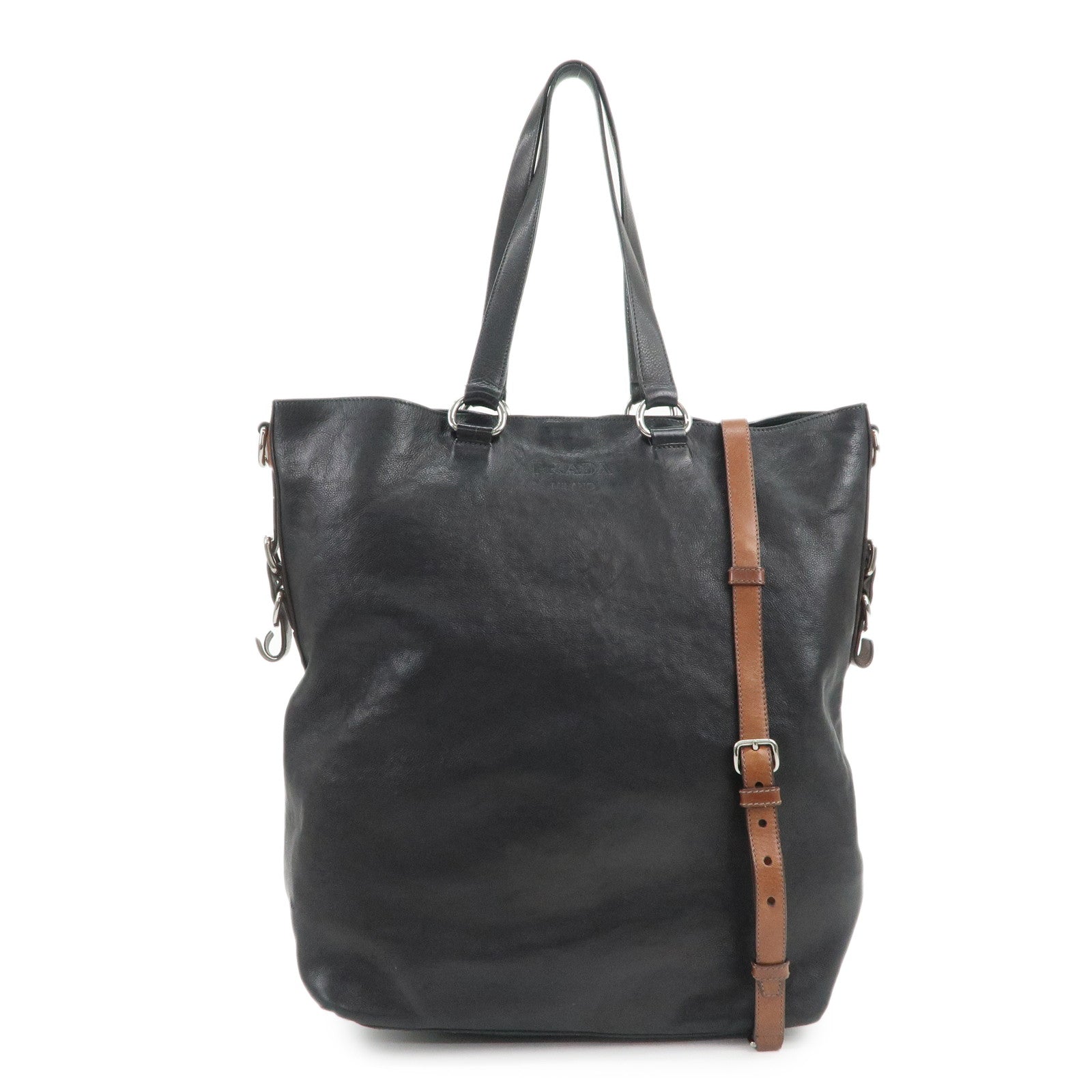PRADA Leather 2Way Bag Tote Bag Shoulder Bag Black VA0801