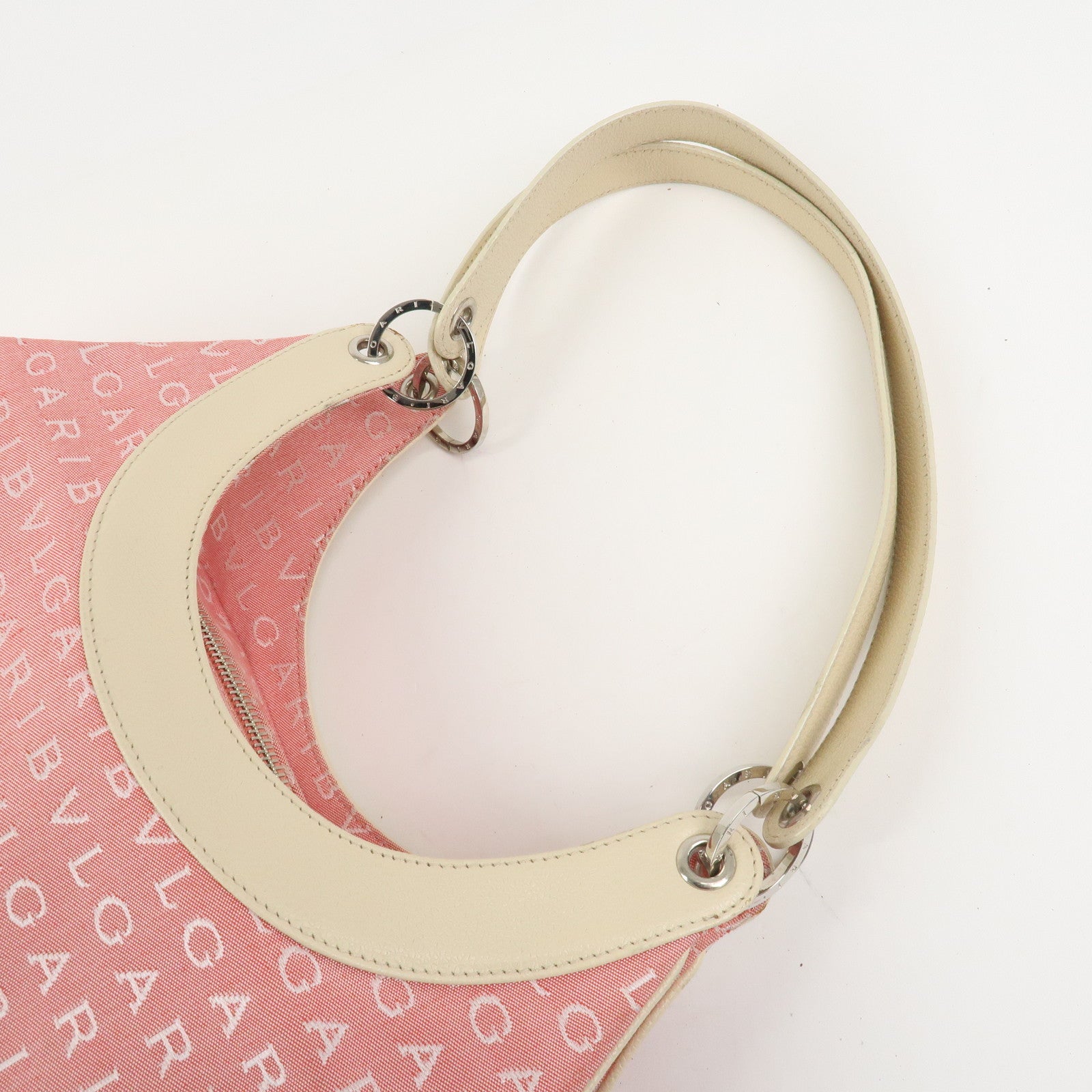 BVLGARI Logo Mania Canvas Leather Shoulder Bag Hand Bag Pink
