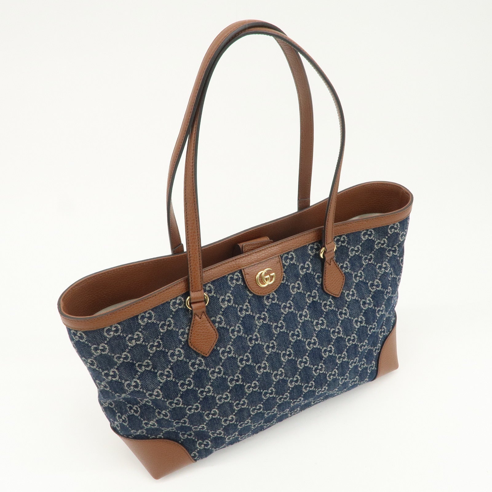 GUCCI Ophidia GG Monogram Denim Leather Medium Tote Bag Blue 631685