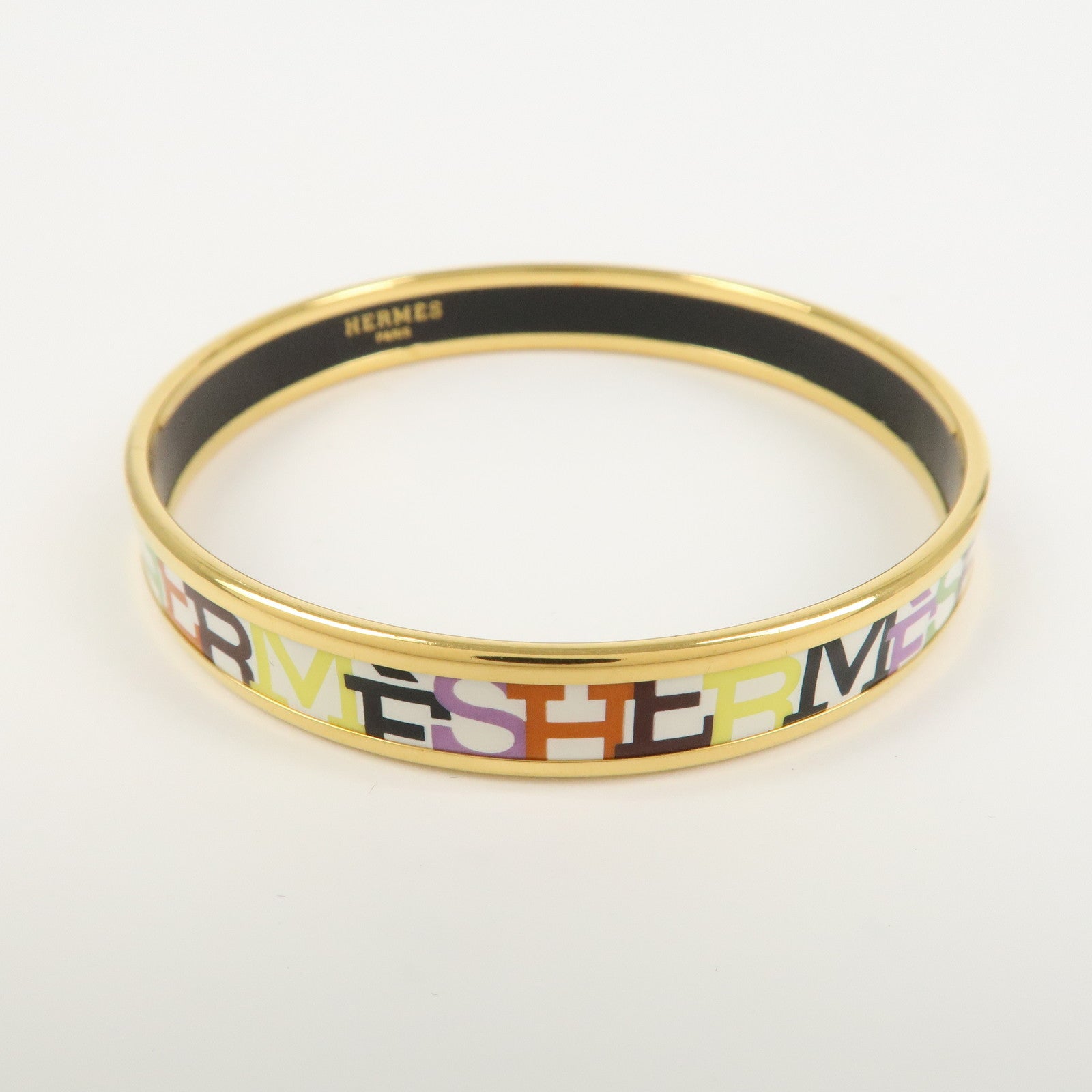 HERMES Email PM Gold Plated Bracelet Bangle Multicolor