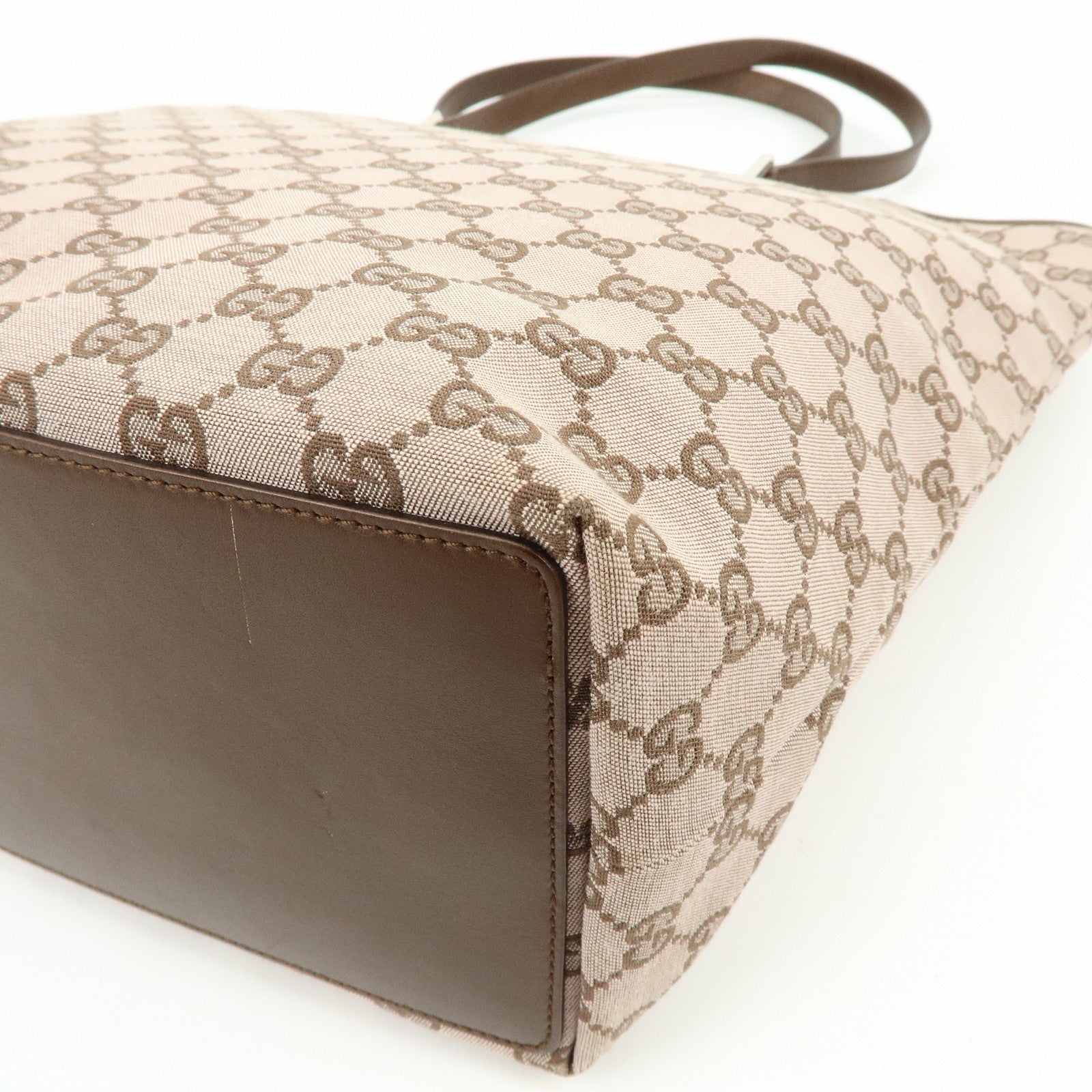 GUCCI GG Monogram Canvas Leather Tote Bag Hand Bag Brown 002.1098