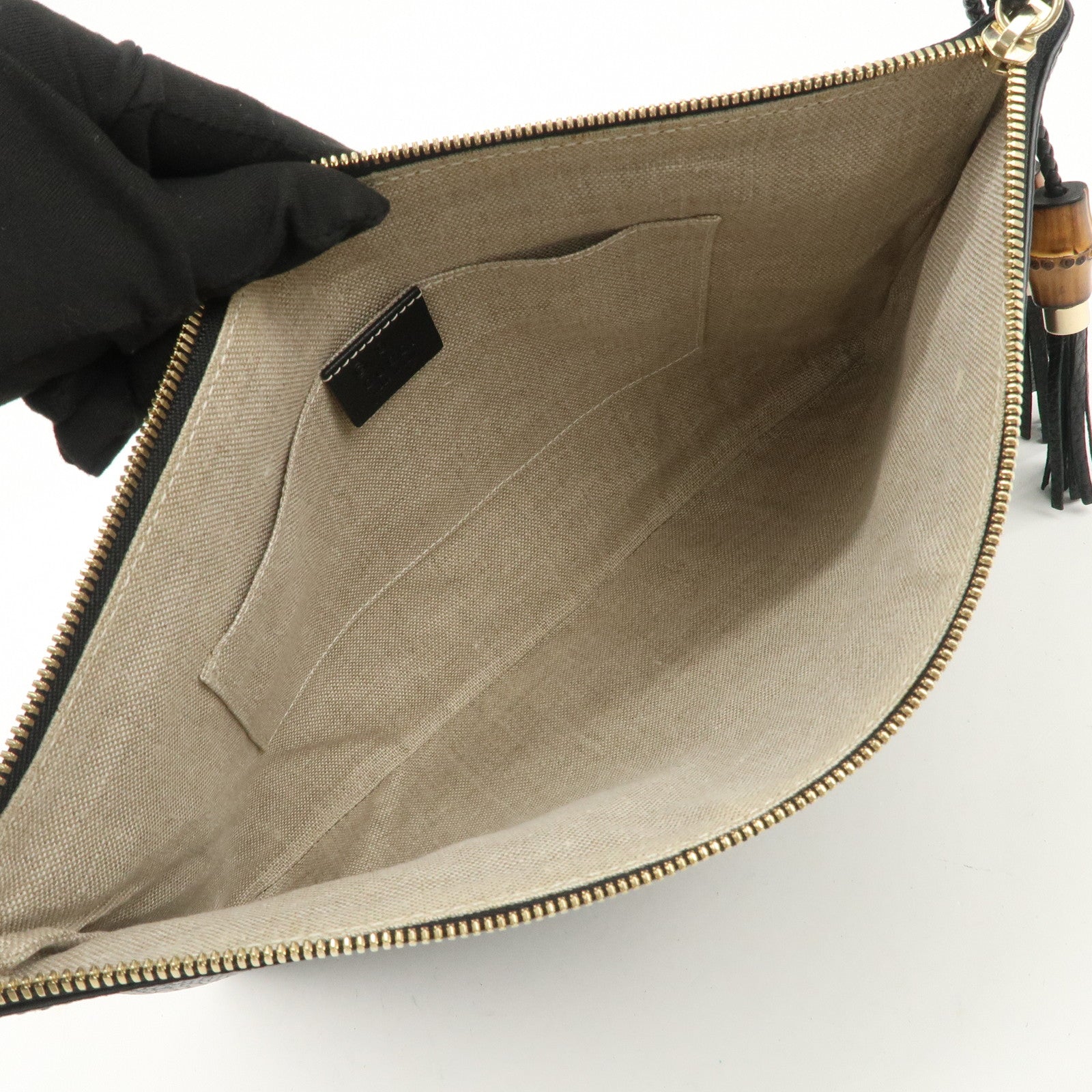 GUCCI Bamboo Leather Clutch Bag Second Bag Black 449653 Used