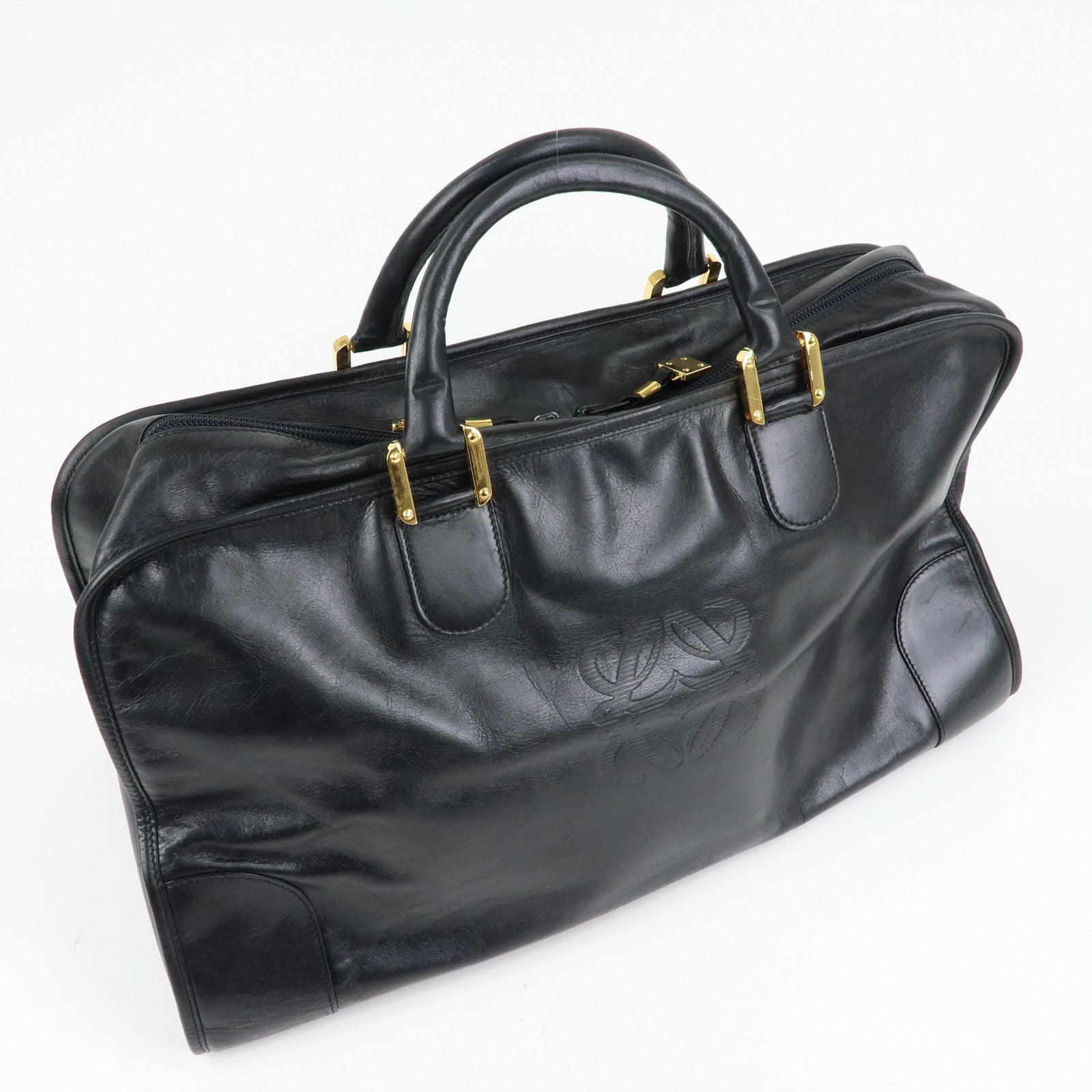LOEWE Anagram Amazona 50 Leather Hand Bag Boston Bag Black