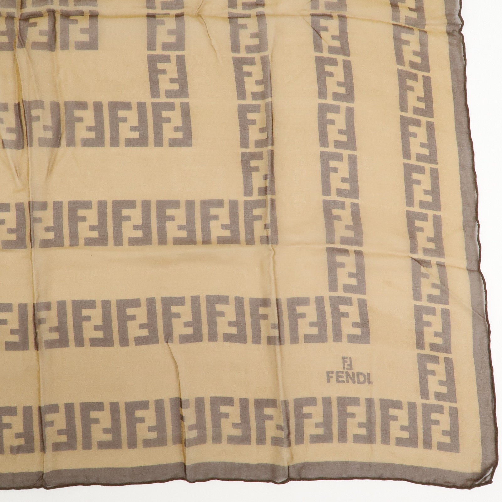 FENDI Zucca Logo Silk 100% Scarf Brown