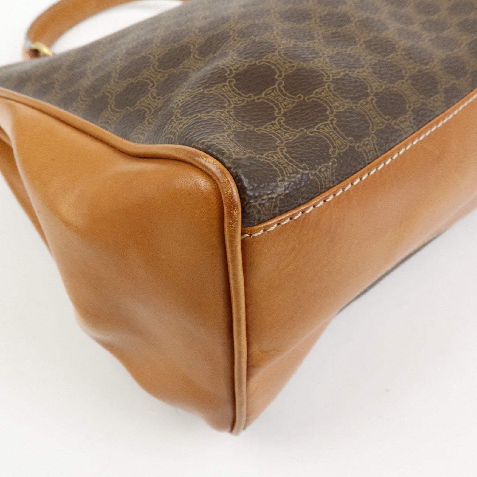 CELINE Macadam PVC Leather Hand Bag Top Handle Flap Bag Brown